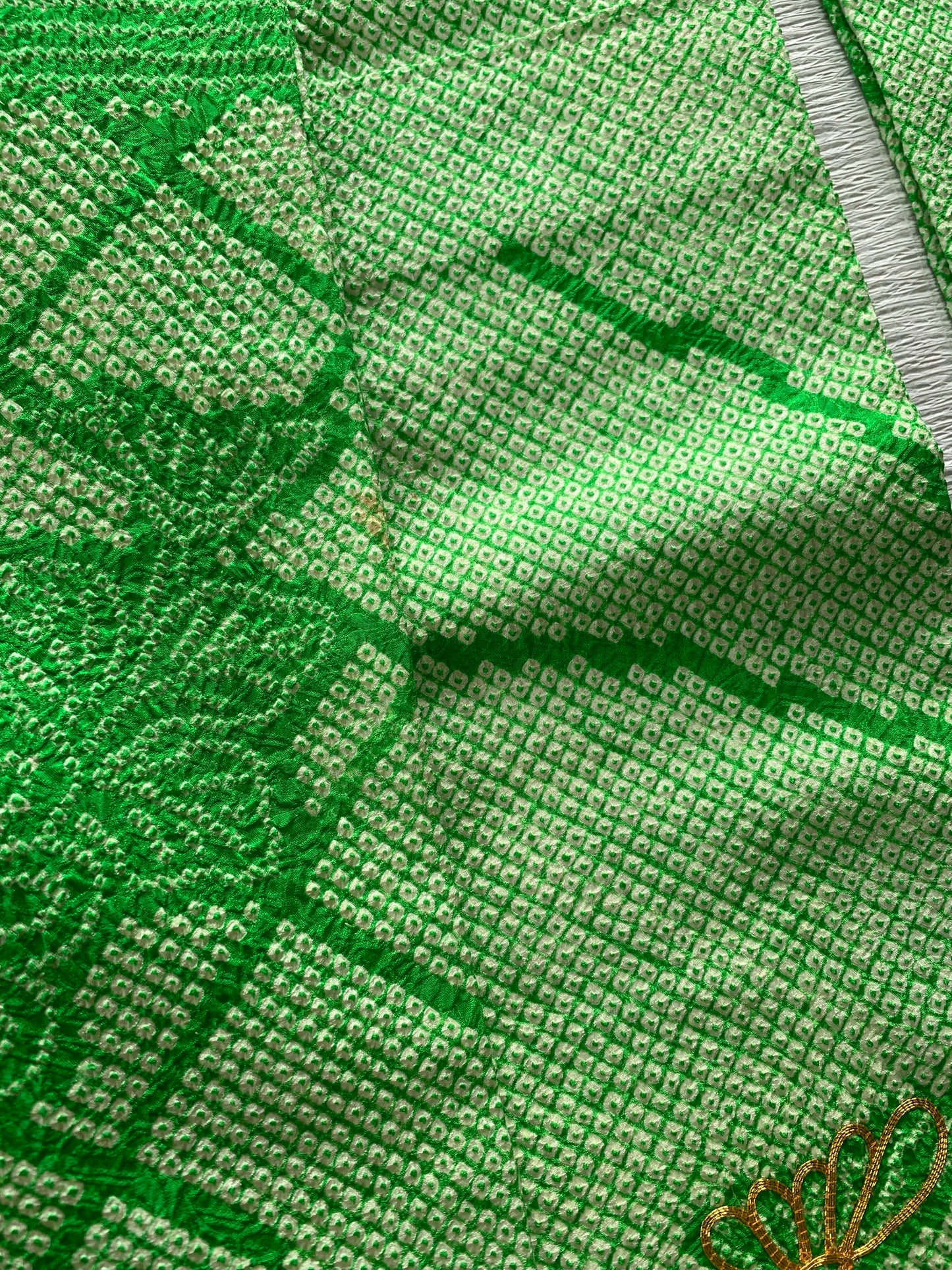 Furisode Kimono Dress Gown with String Belt – Upcycled from Vintage Japanese Kimono "shibori, green, kinkoma, DRE025"-LONG