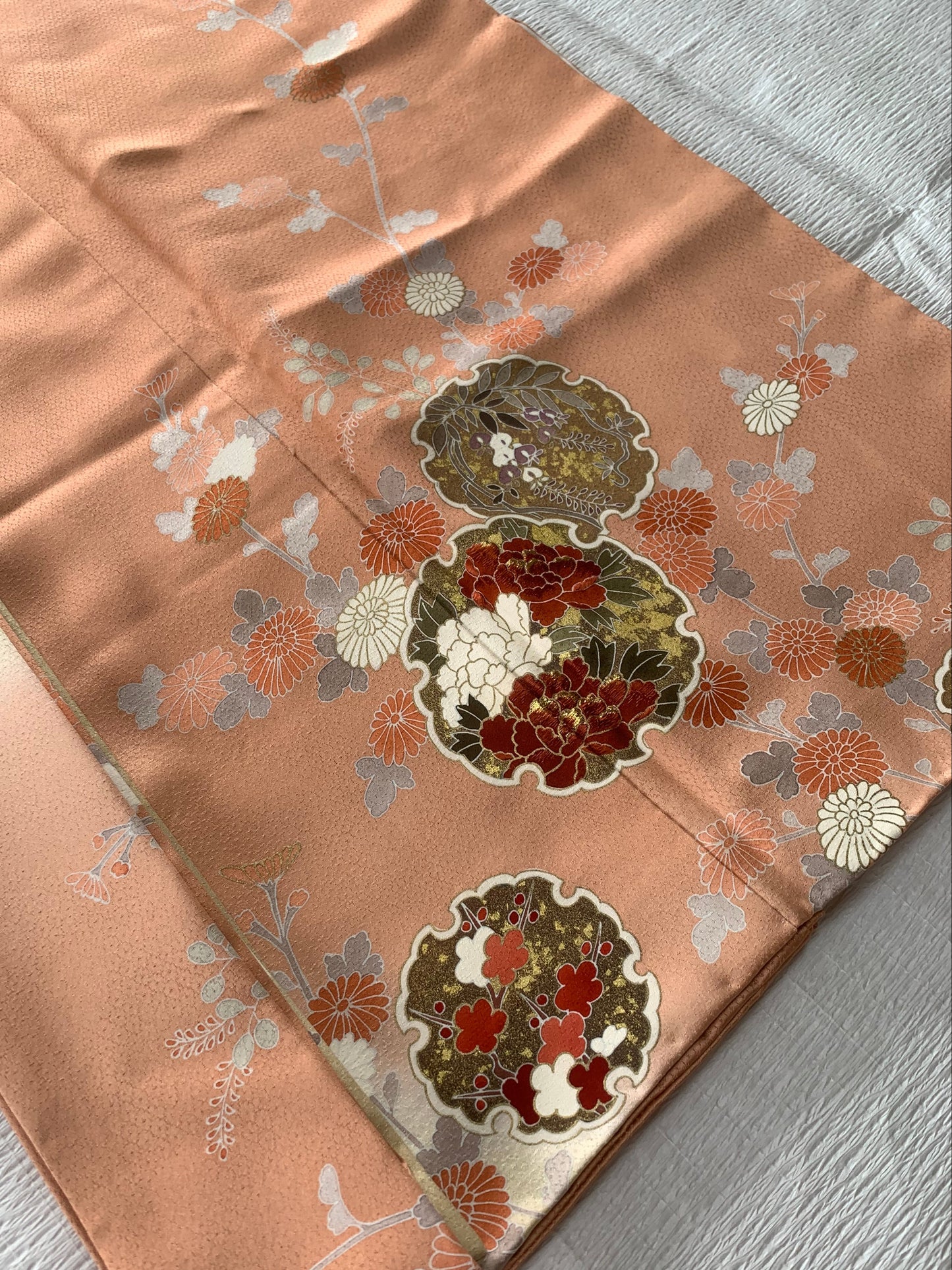 Houmongi Kimono Dress Gown with String Belt – Upcycled from Vintage Japanese Kimono "akebonoiro, DRE032"