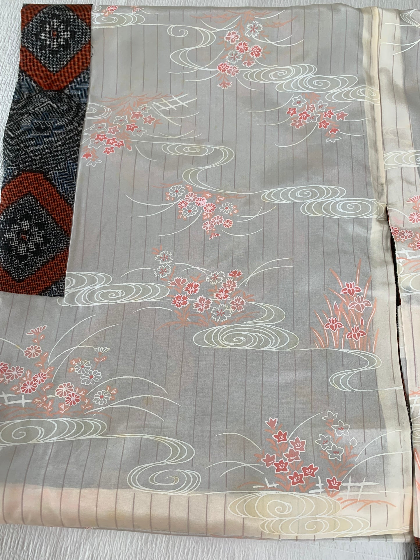 VINTAGE KAWAII HAORI "tsumugi, Haori, red, KAW112" *damage