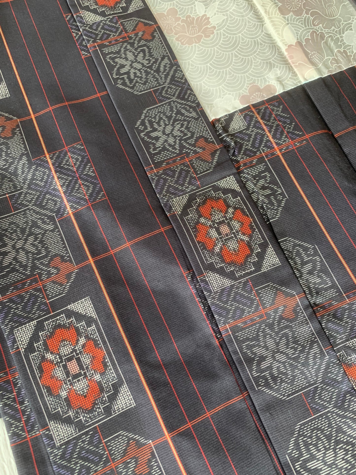 VINTAGE KAWAII HAORI "tsumugi, Haori, line, KAW117"