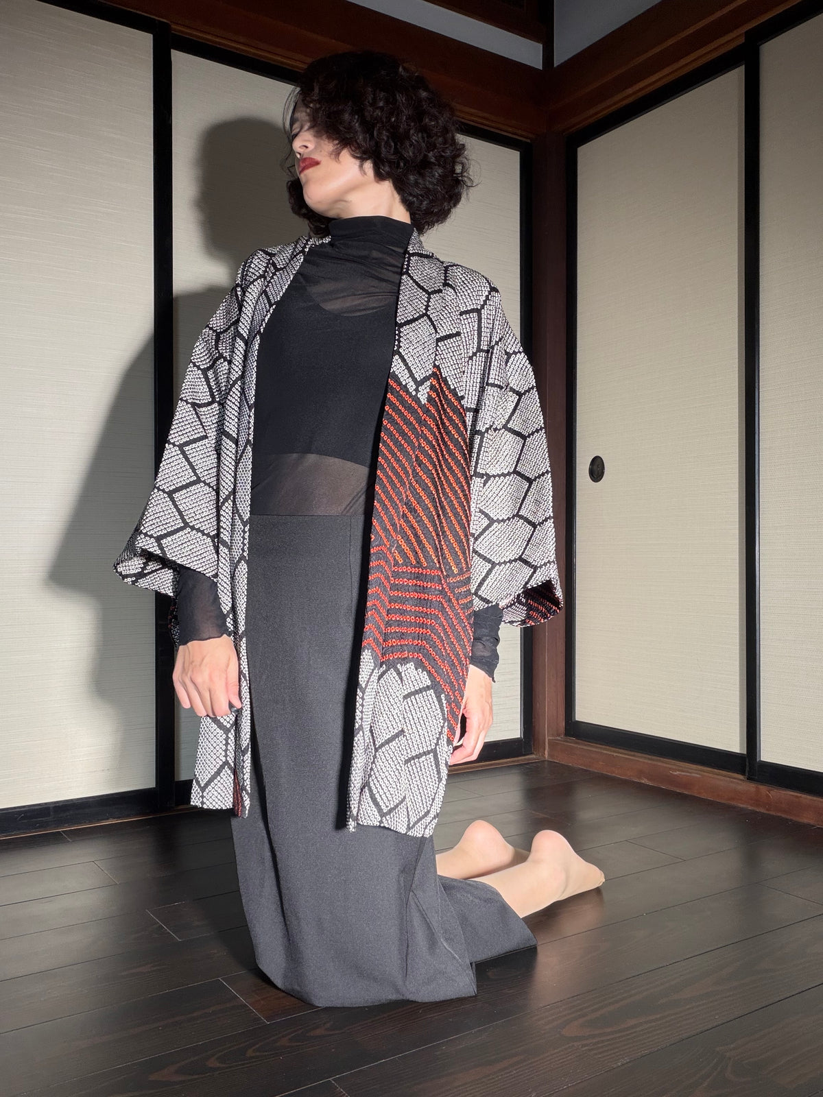 VINTAGE SHIBORI HAORI  "kikkou, SIB130"