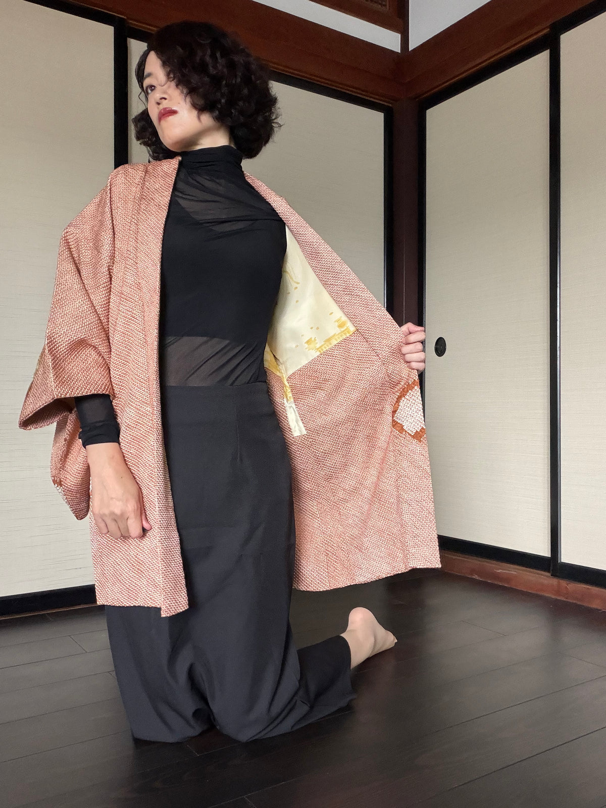 VINTAGE SHIBORI HAORI  "brown, SIB133"
