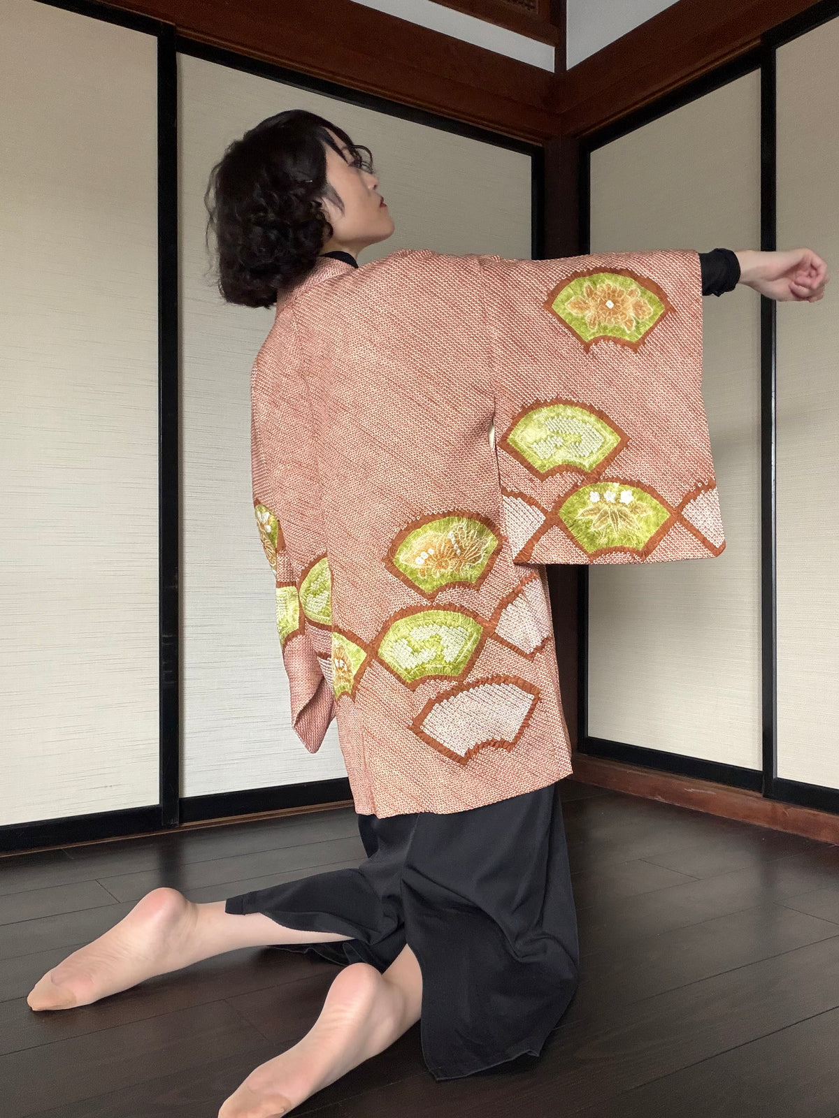 VINTAGE SHIBORI HAORI  "brown, SIB133"
