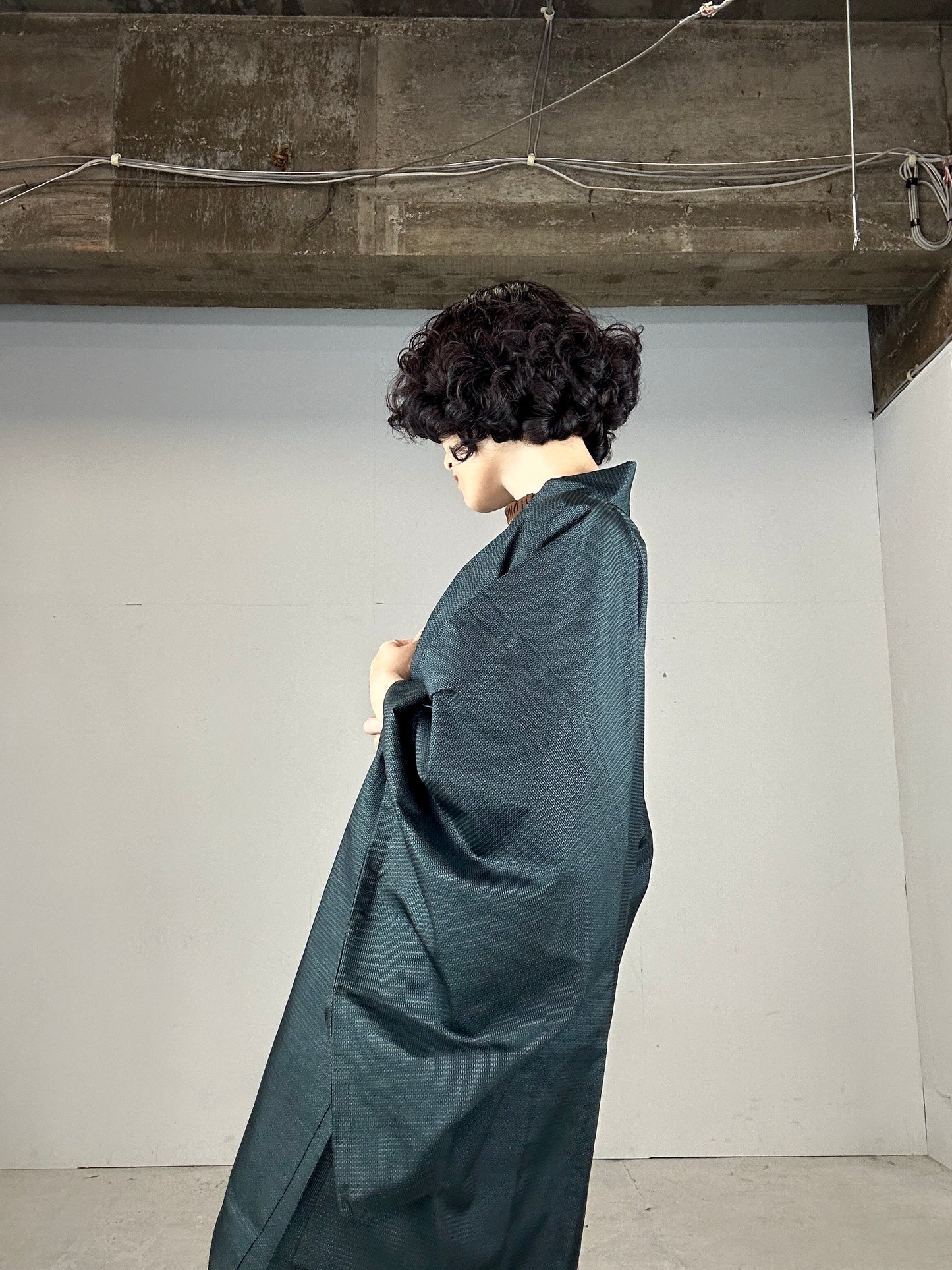 VINTAGE KAWAII HAORI oversized  "Oshima tsumugi 007 hatsuyume, green"