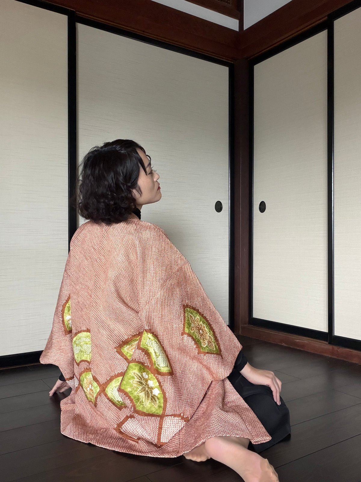 VINTAGE SHIBORI HAORI  "brown, SIB133"