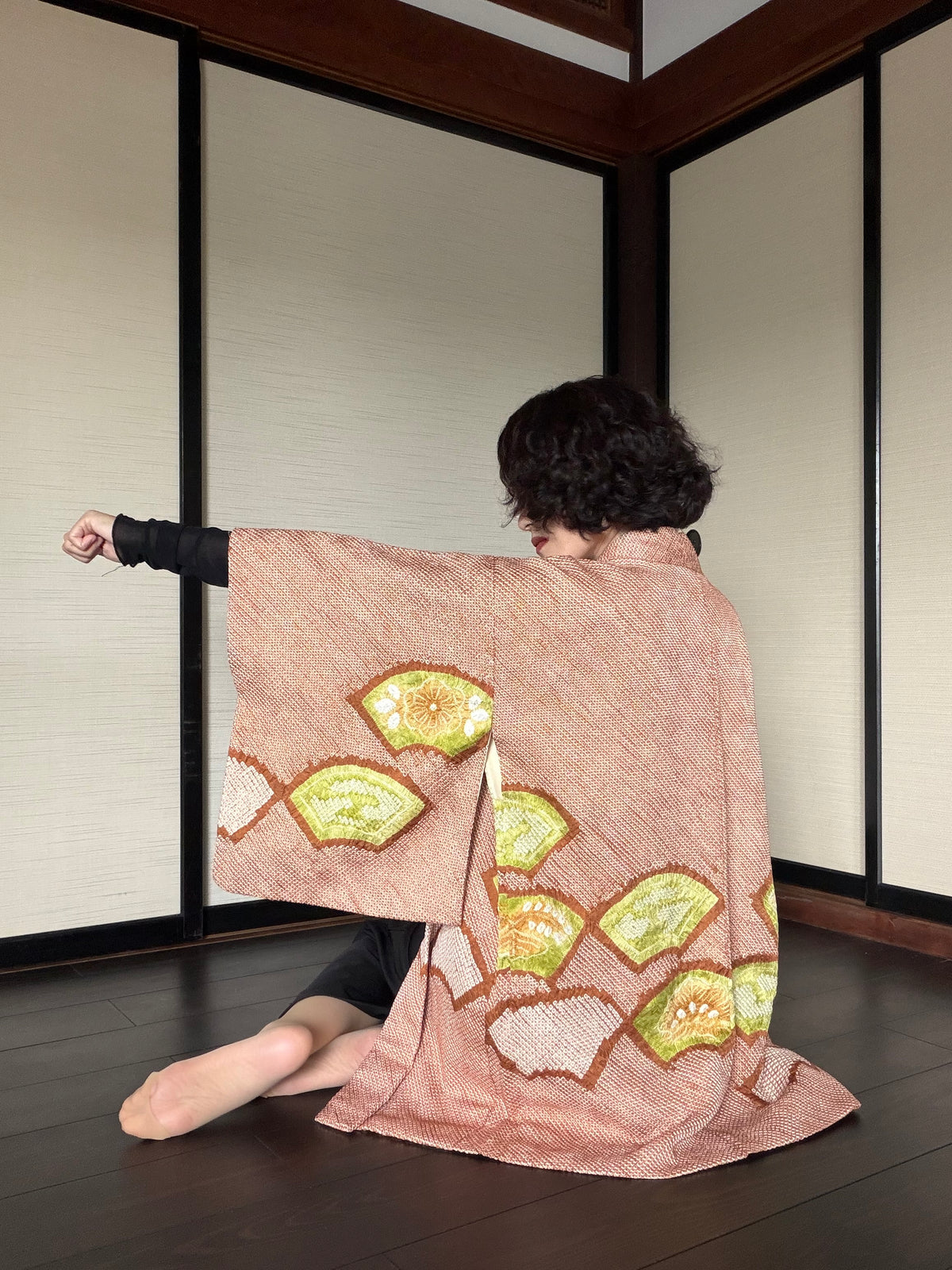 VINTAGE SHIBORI HAORI  "brown, SIB133"