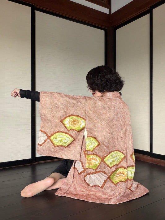 VINTAGE SHIBORI HAORI  "brown, SIB133"