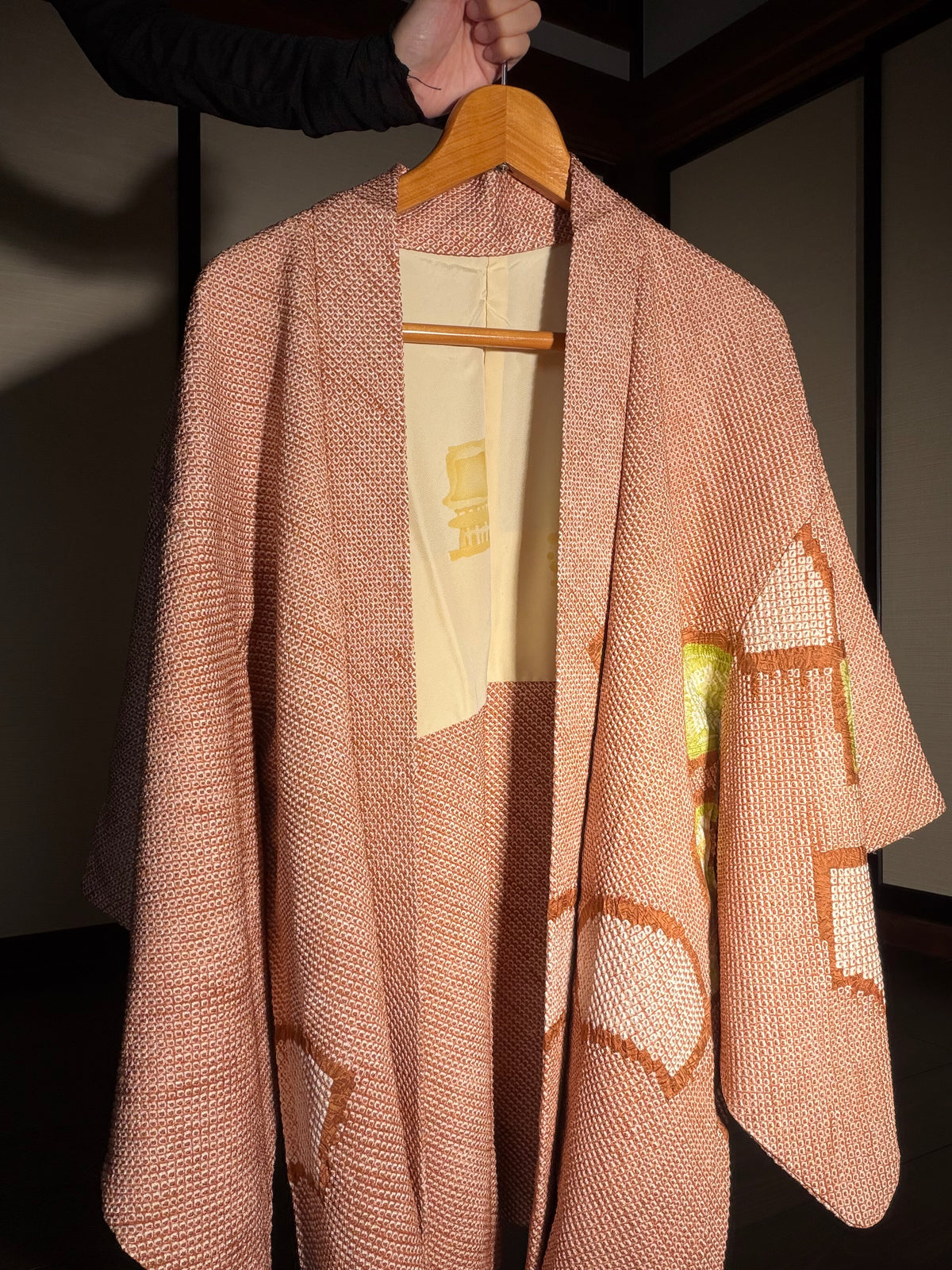 VINTAGE SHIBORI HAORI  "brown, SIB133"
