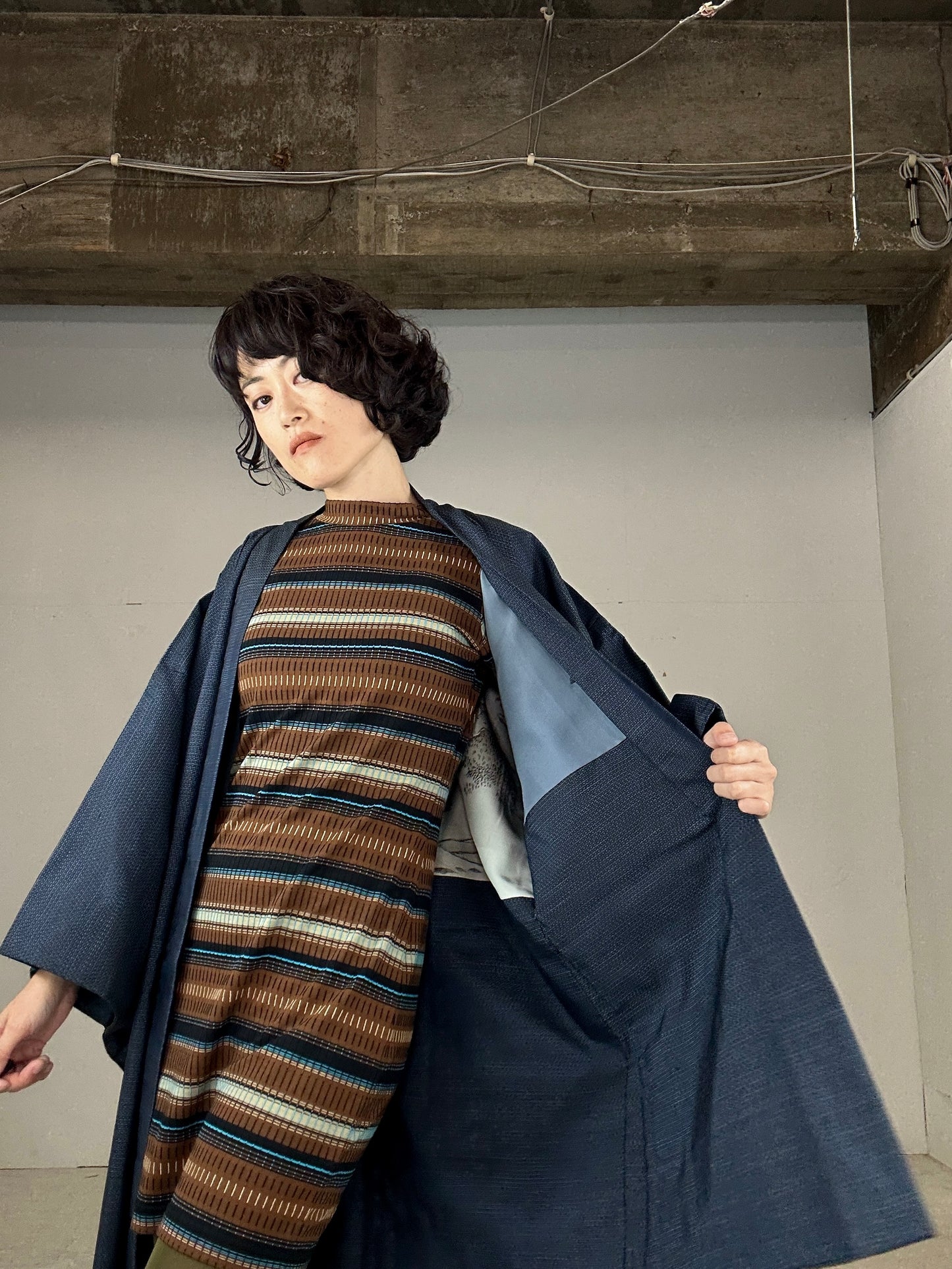 VINTAGE KAWAII HAORI oversized  "Oshima tsumugi 003 akigari kura"