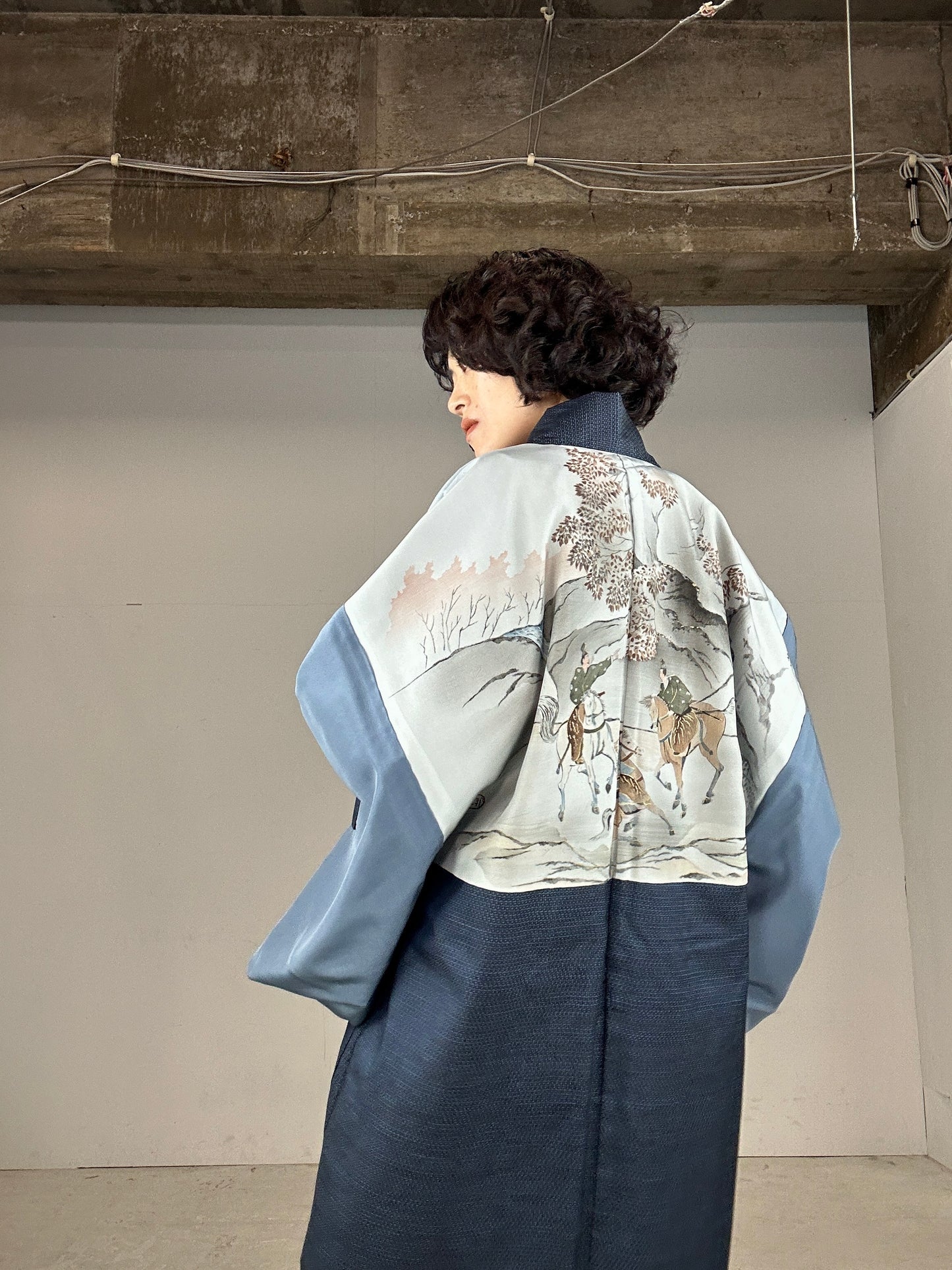 VINTAGE KAWAII HAORI oversized  "Oshima tsumugi 003 akigari kura"