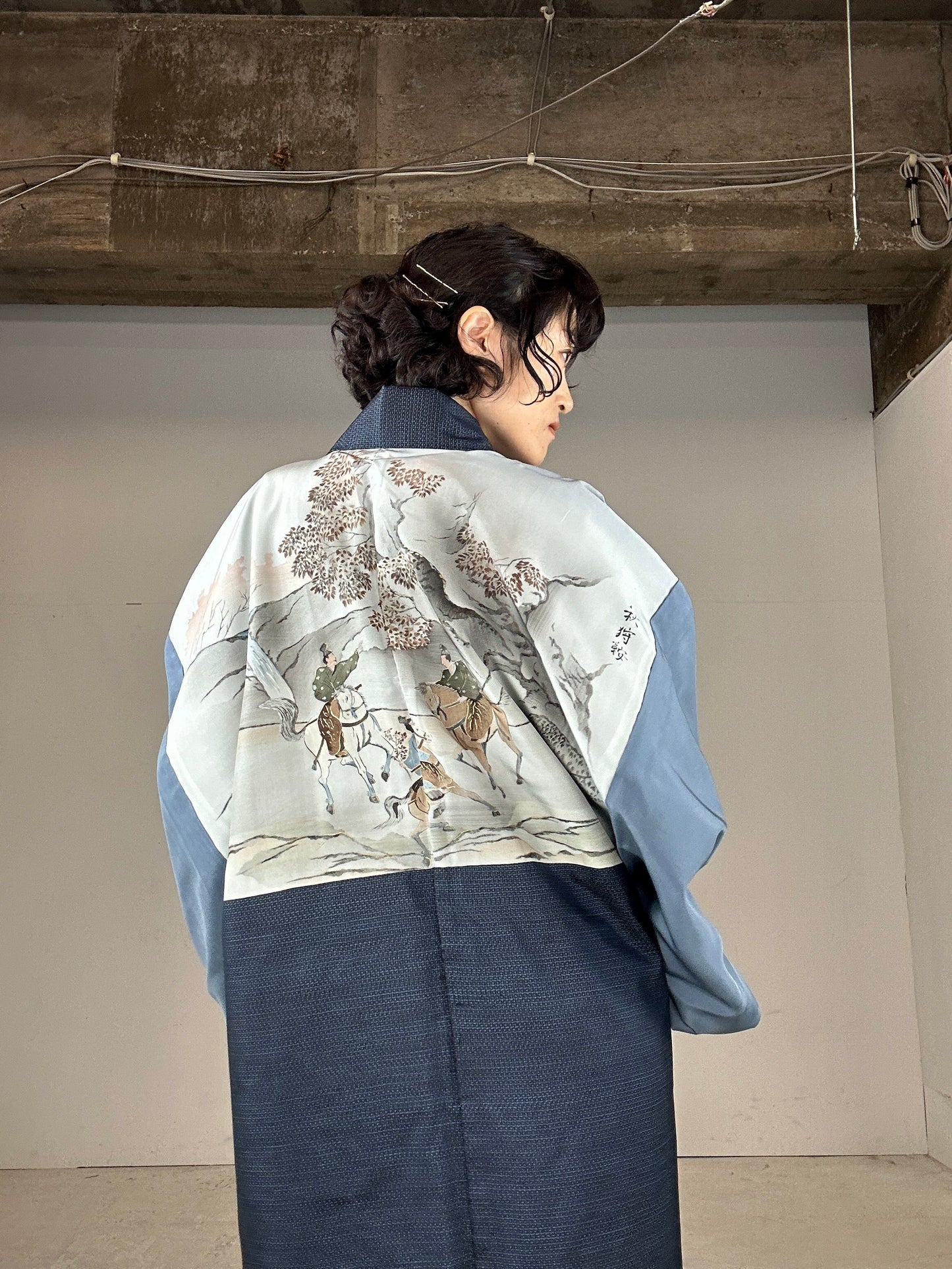 VINTAGE KAWAII HAORI oversized  "Oshima tsumugi 003 akigari kura"