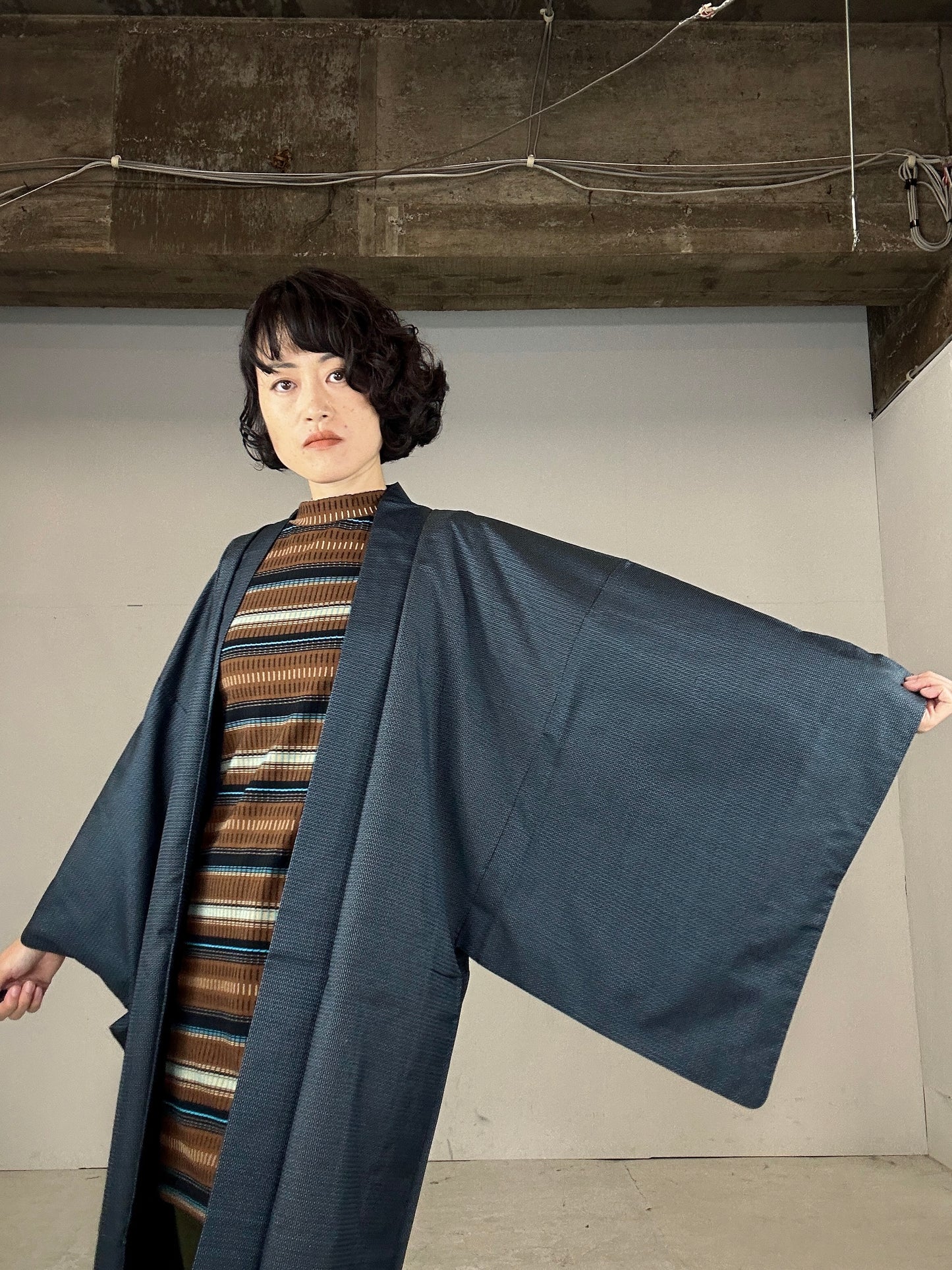 KAWAII HAORI oversized  "Oshima tsumugi 001 fuji fune"