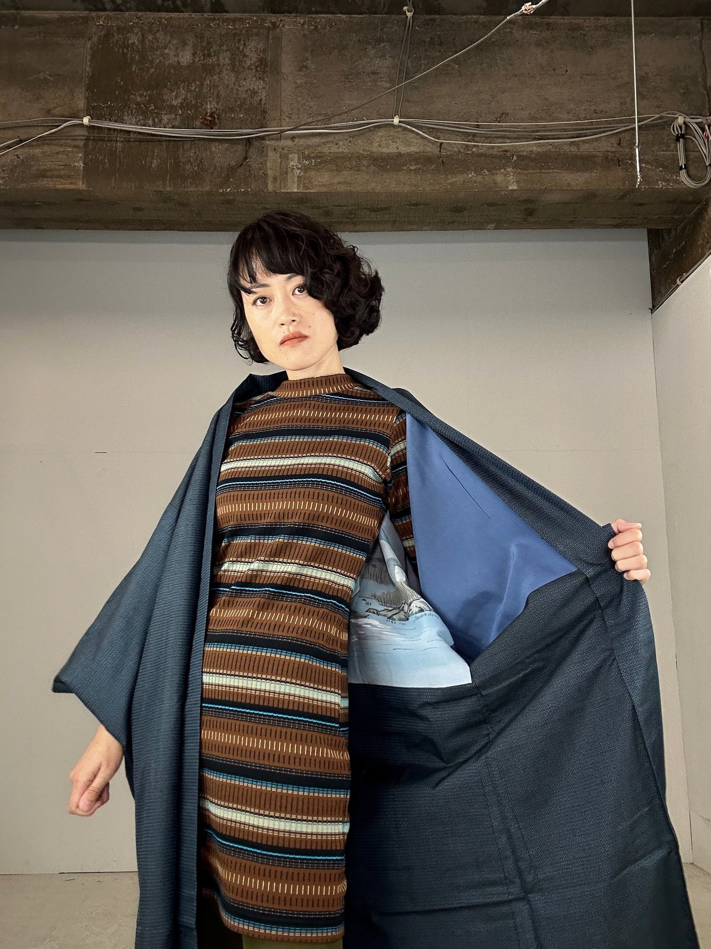 KAWAII HAORI oversized  "Oshima tsumugi 001 fuji fune"