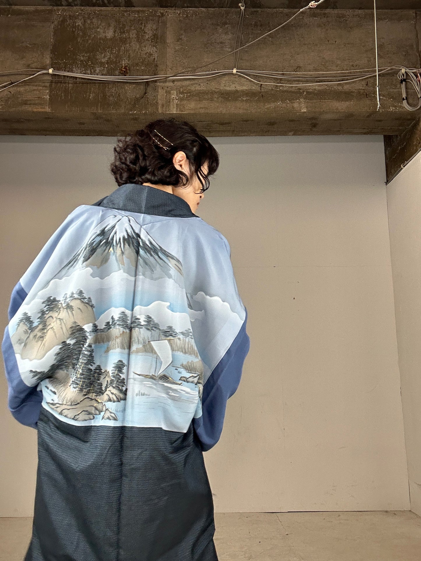 KAWAII HAORI oversized  "Oshima tsumugi 001 fuji fune"