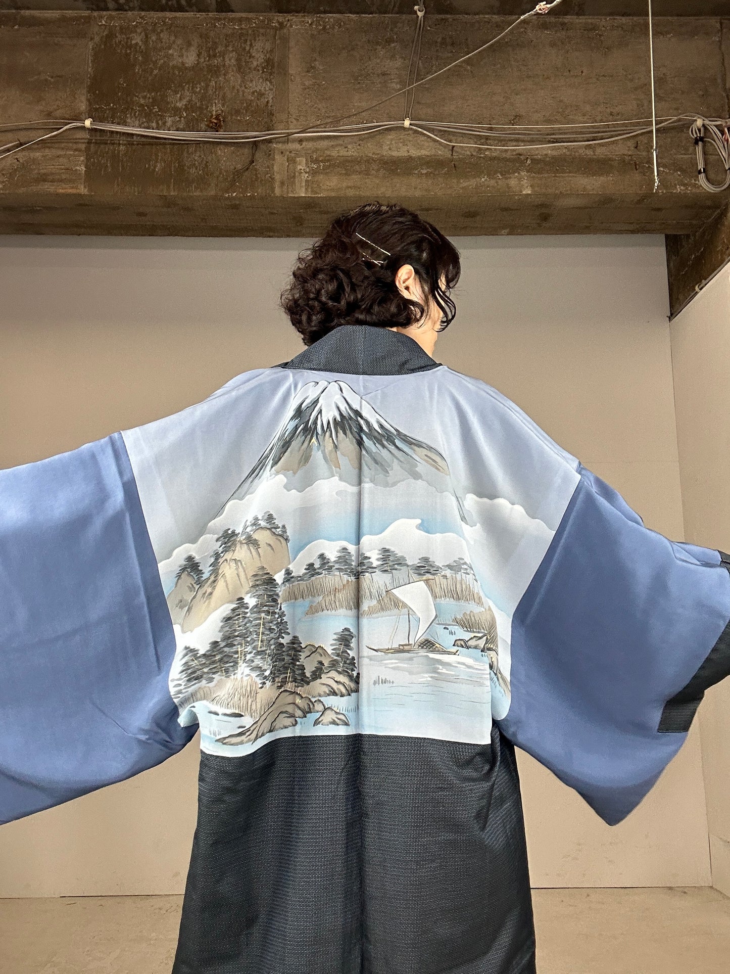 KAWAII HAORI oversized  "Oshima tsumugi 001 fuji fune"