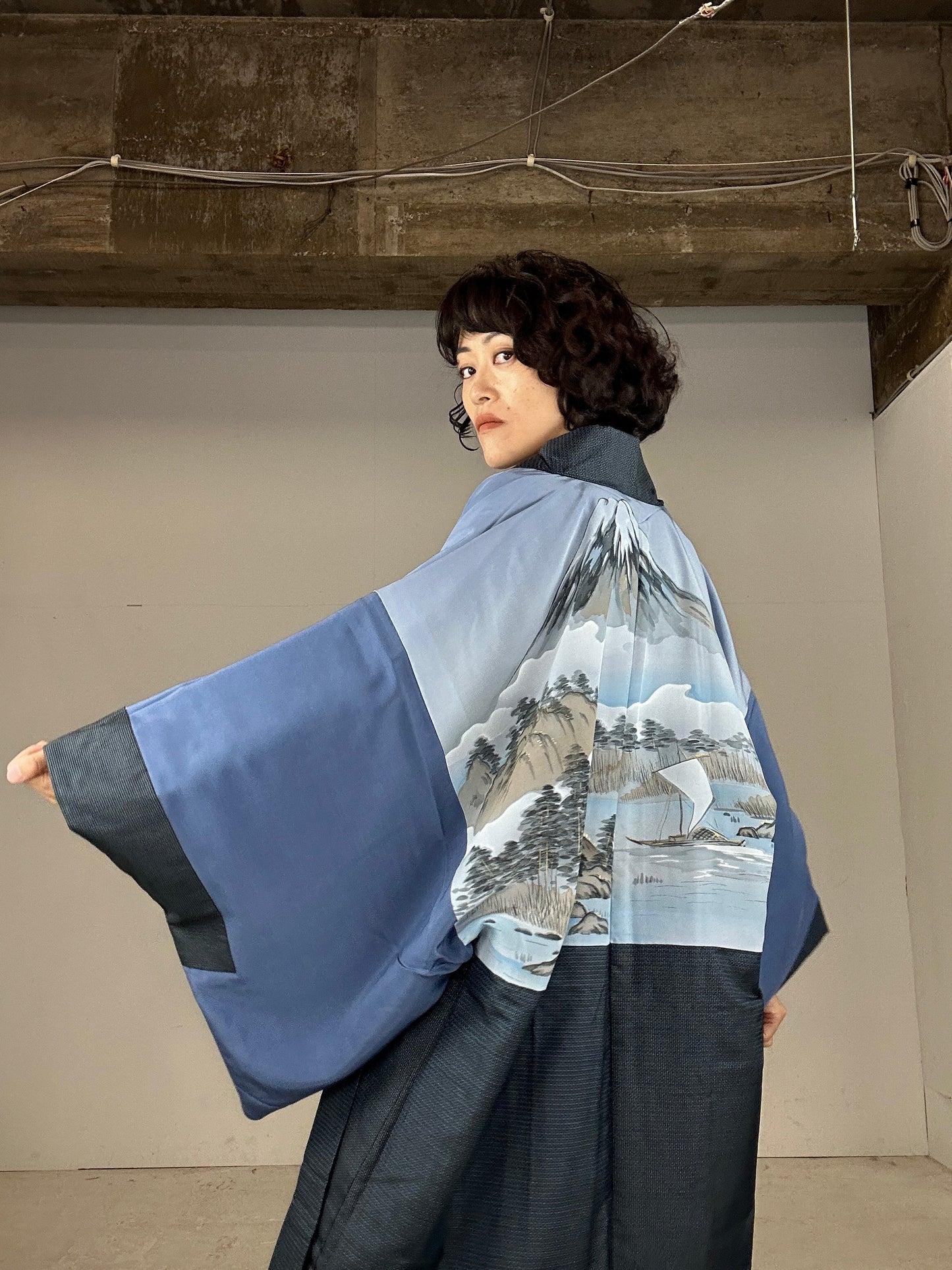 KAWAII HAORI oversized  "Oshima tsumugi 001 fuji fune"