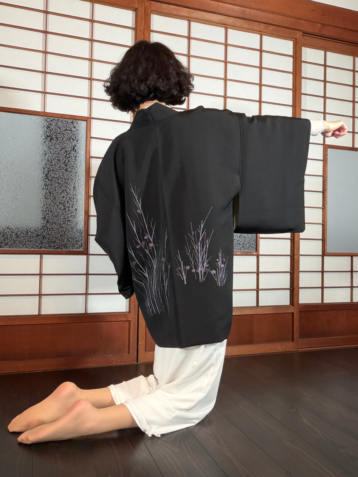VINTAGE BLACK HAORI  "michikusa, BLK195"