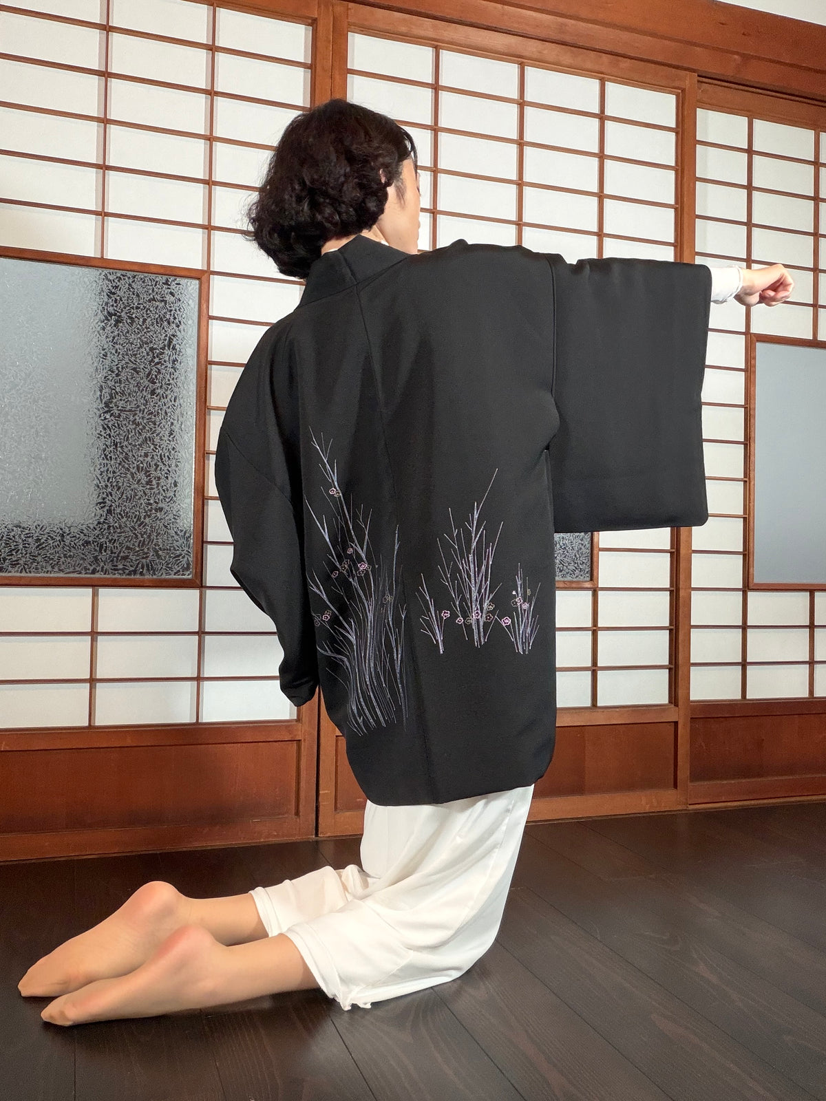 VINTAGE BLACK HAORI  "michikusa, BLK195"
