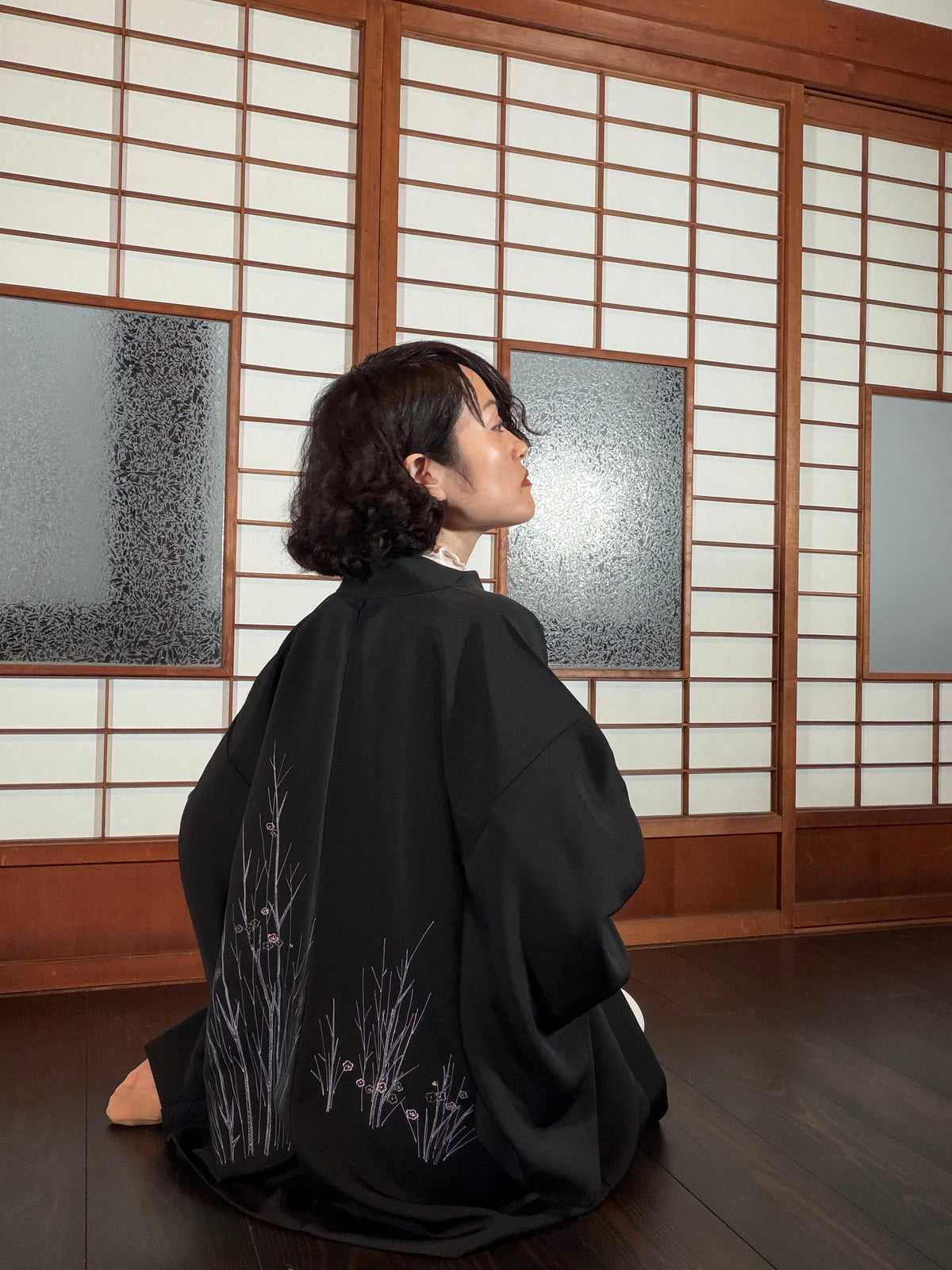 VINTAGE BLACK HAORI  "michikusa, BLK195"