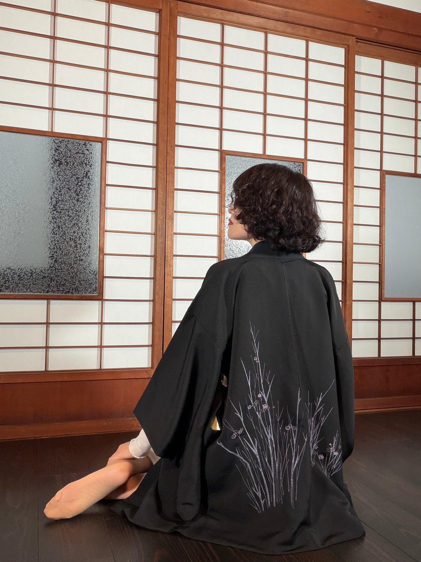 VINTAGE BLACK HAORI  "michikusa, BLK195"