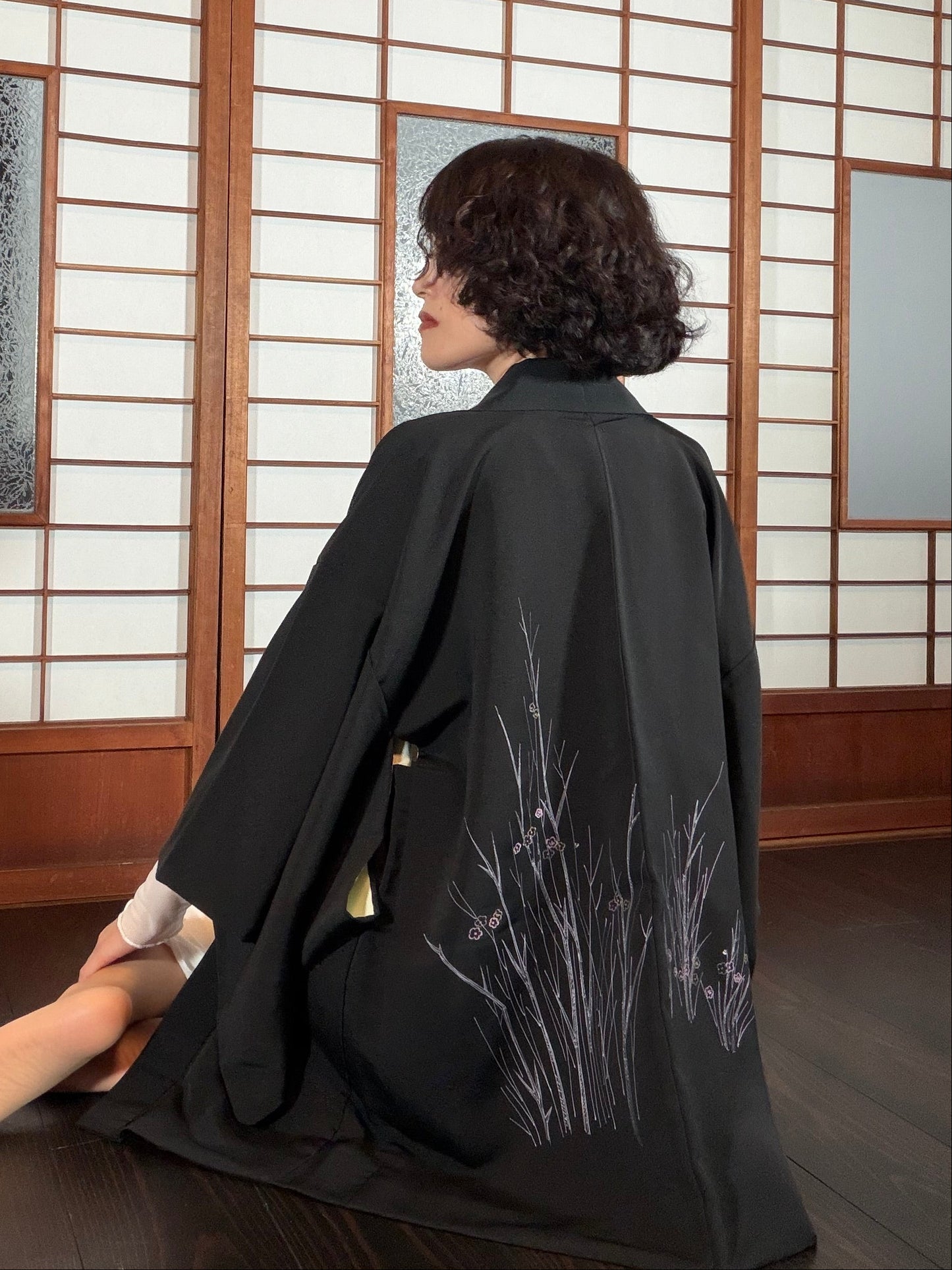 VINTAGE BLACK HAORI  "michikusa, BLK195"