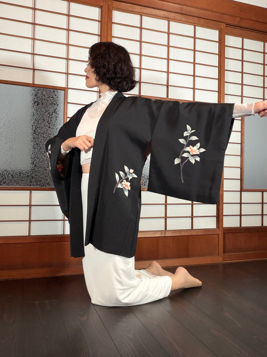 VINTAGE BLACK HAORI  "take, hana, BLK196"