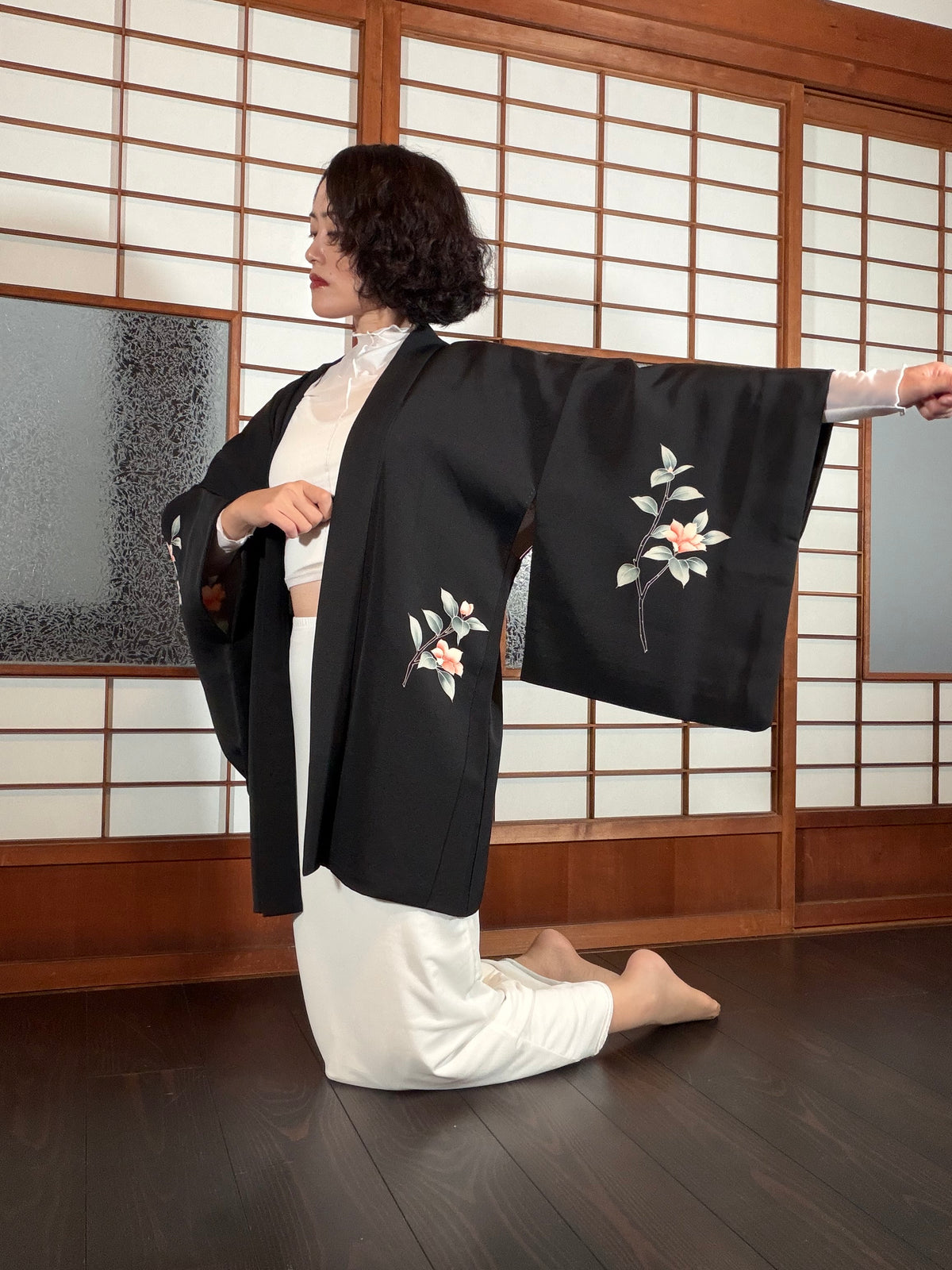VINTAGE BLACK HAORI  "take, hana, BLK196"