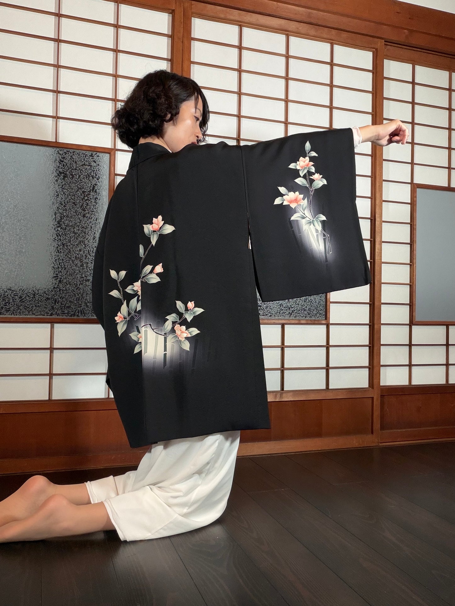 VINTAGE BLACK HAORI  "take, hana, BLK196"