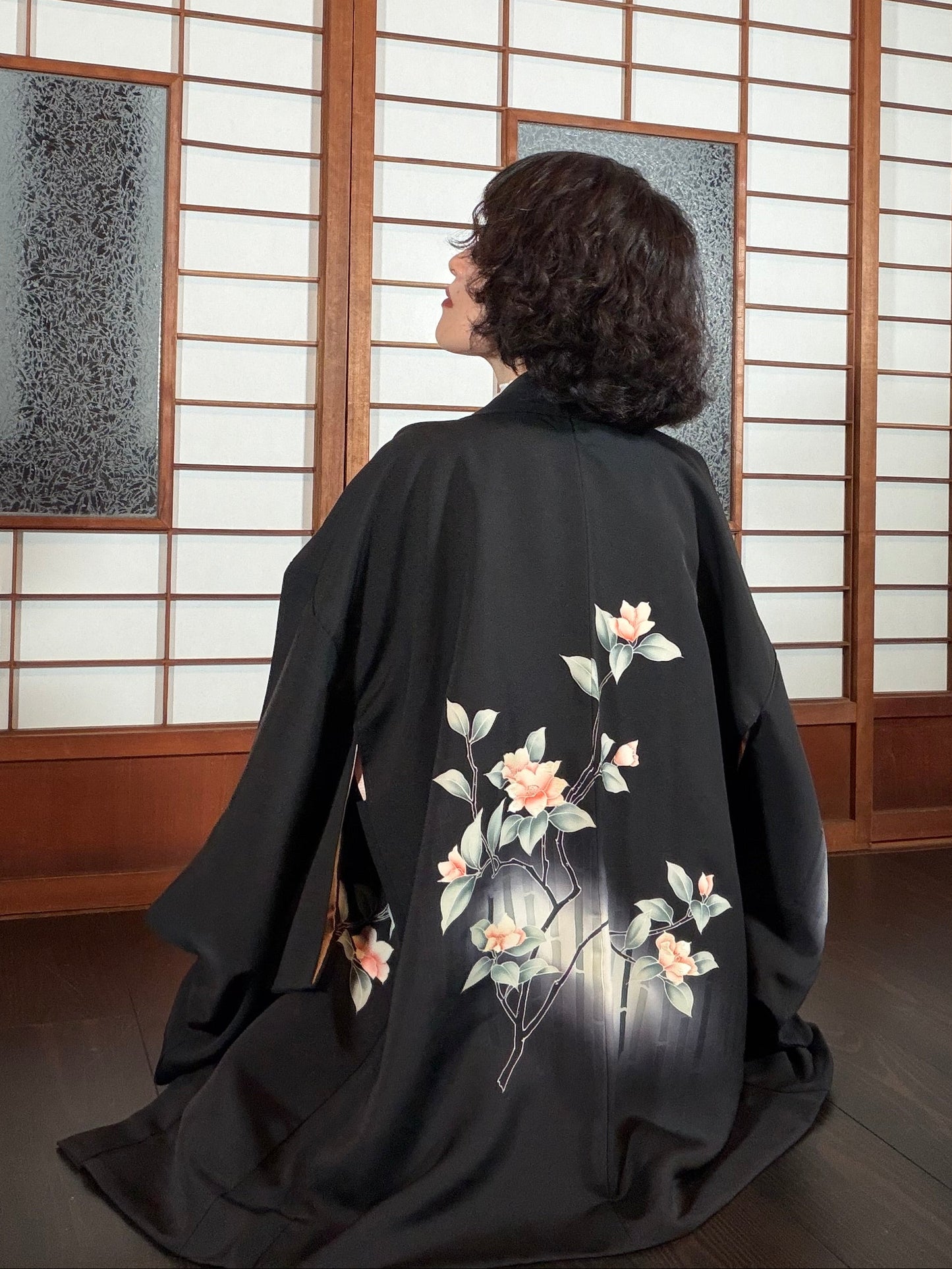 VINTAGE BLACK HAORI  "take, hana, BLK196"
