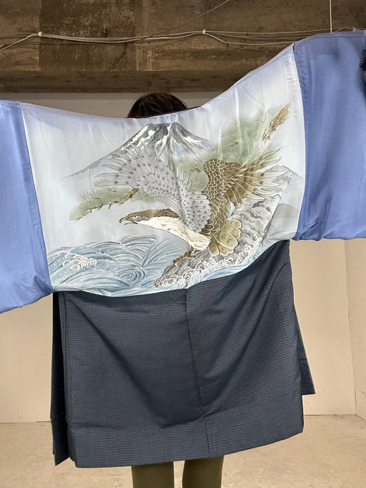 VINTAGE KAWAII HAORI oversized  "Oshima tsumugi 004 fuji eagle"