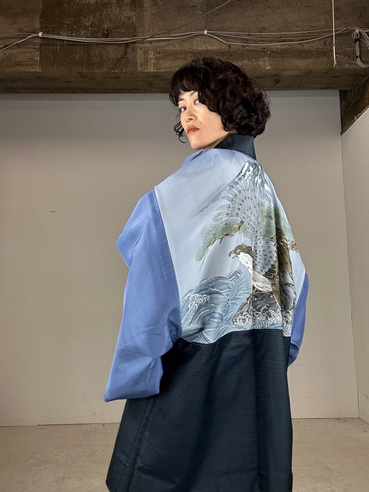 VINTAGE KAWAII HAORI oversized  "Oshima tsumugi 004 fuji eagle"