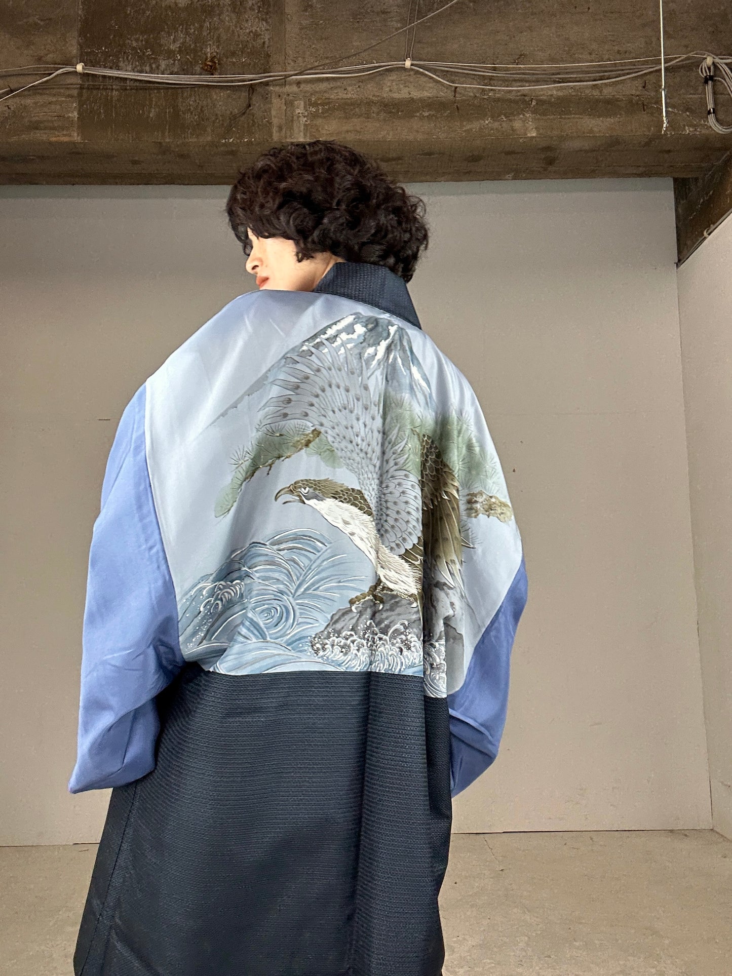 VINTAGE KAWAII HAORI oversized  "Oshima tsumugi 004 fuji eagle"