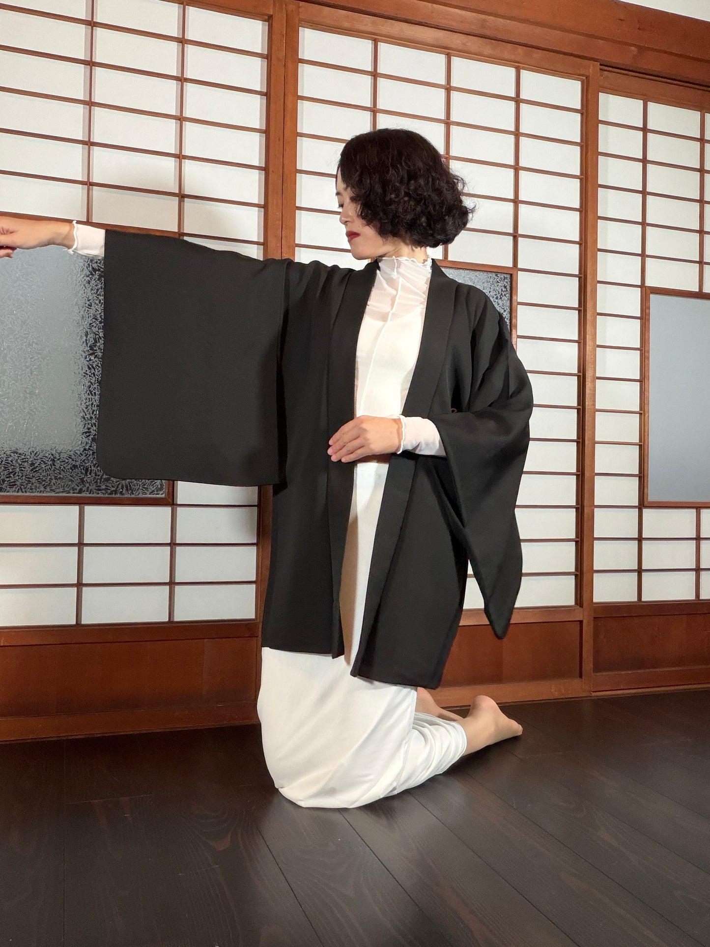 VINTAGE BLACK HAORI  "heian-inside , BLK198"