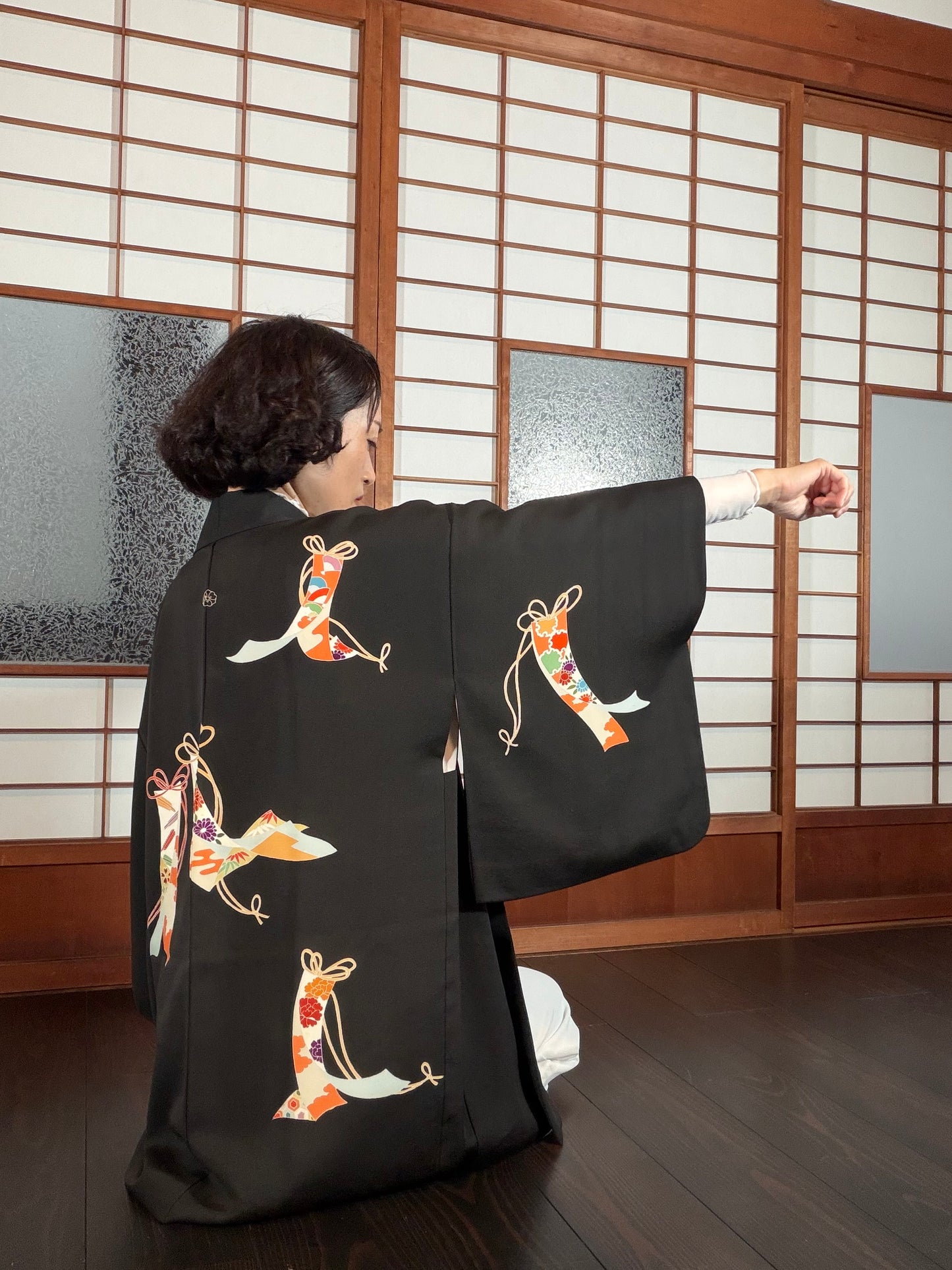VINTAGE BLACK HAORI  "heian-inside , BLK198"