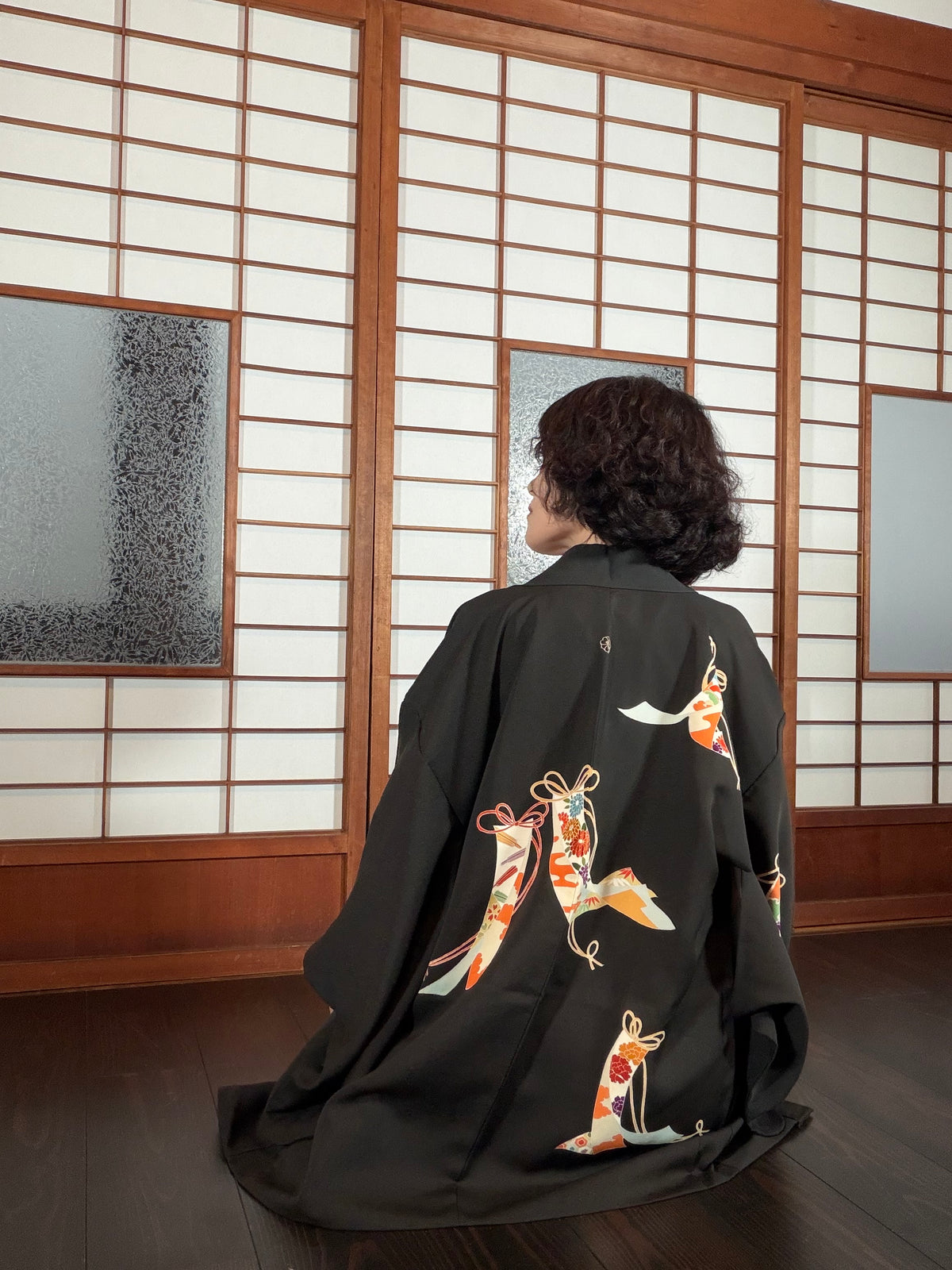 VINTAGE BLACK HAORI  "heian-inside , BLK198"
