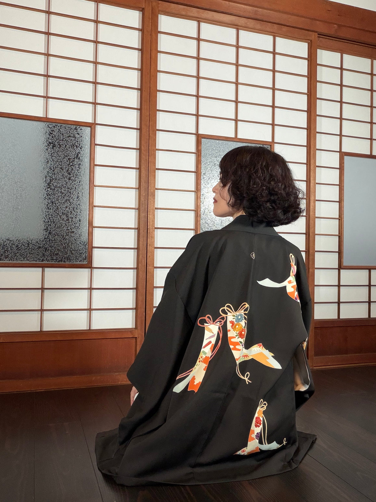 VINTAGE BLACK HAORI  "heian-inside , BLK198"
