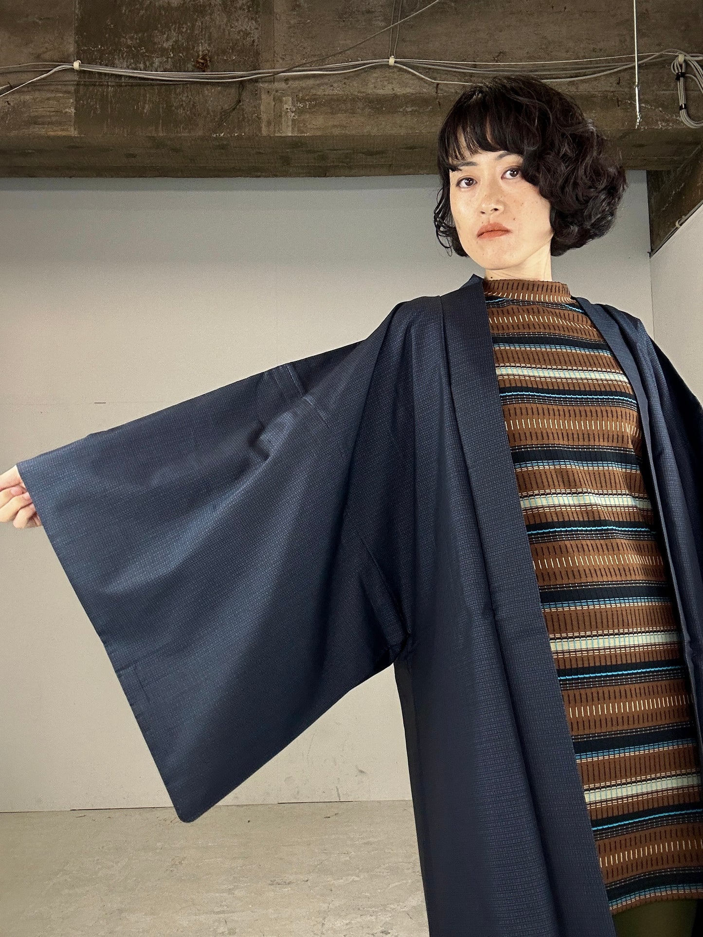 KAWAII HAORI oversized  " Tsumugi haori blue 001 dragon"