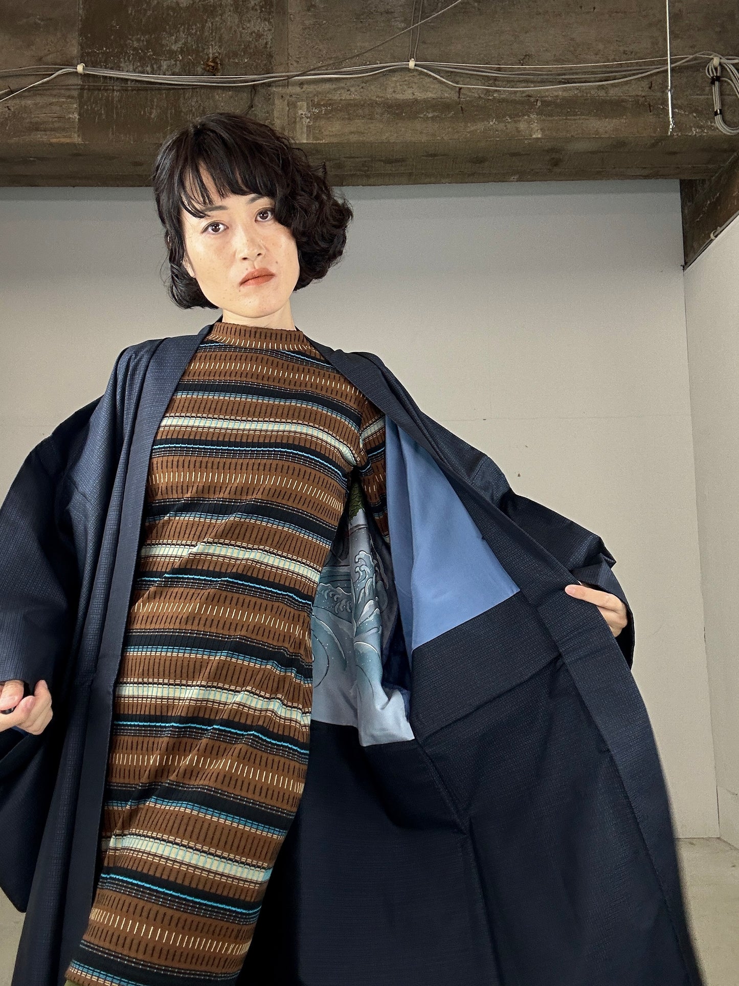 KAWAII HAORI oversized  " Tsumugi haori blue 001 dragon"