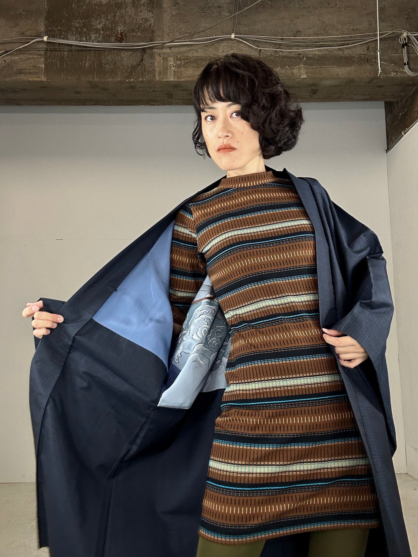 KAWAII HAORI oversized  " Tsumugi haori blue 001 dragon"