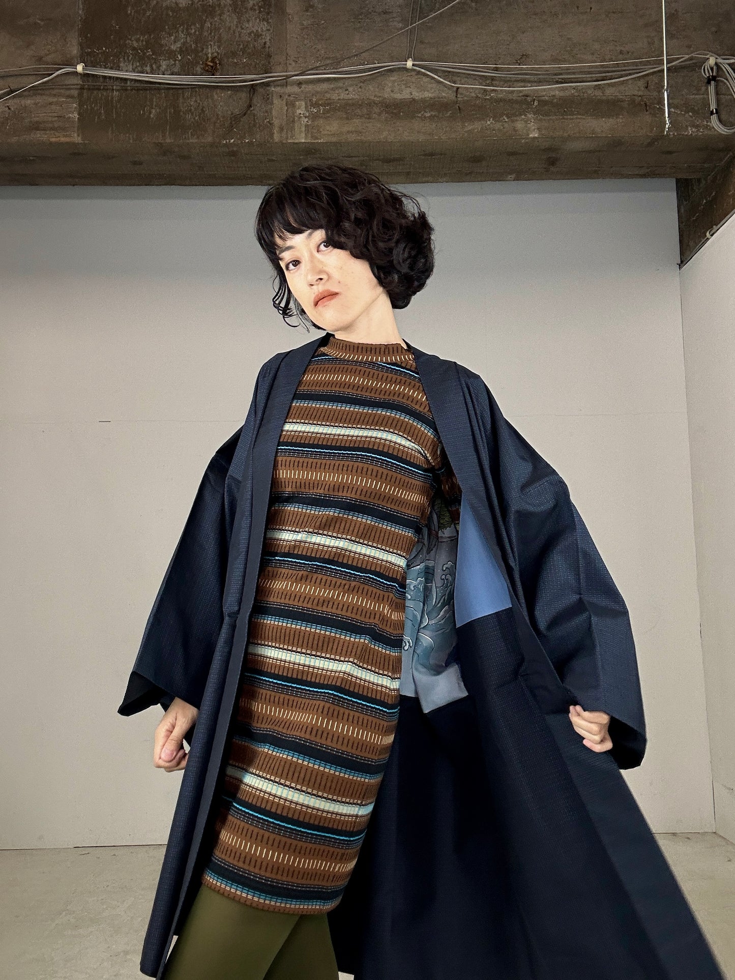 KAWAII HAORI oversized  " Tsumugi haori blue 001 dragon"