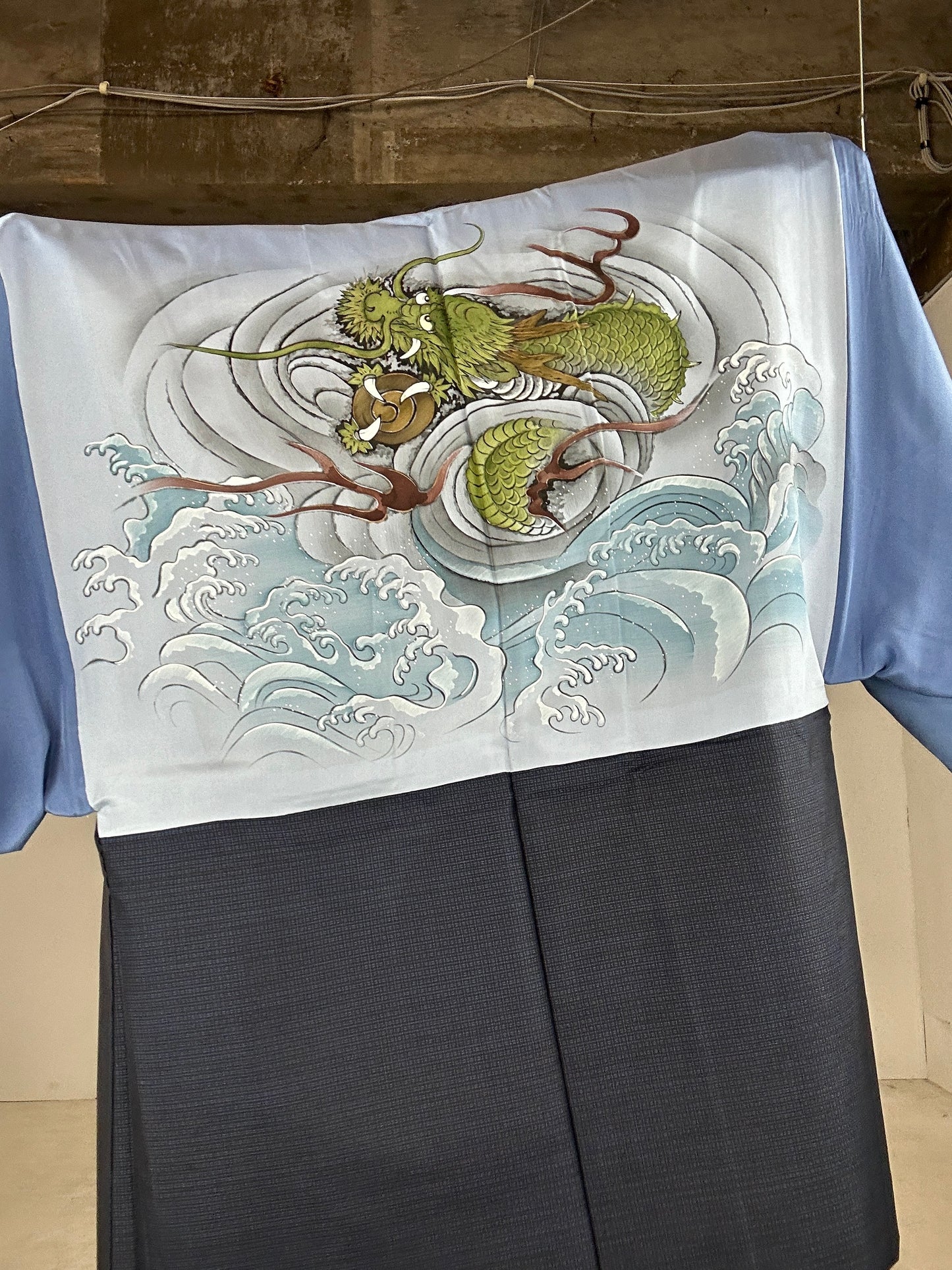 KAWAII HAORI oversized  " Tsumugi haori blue 001 dragon"