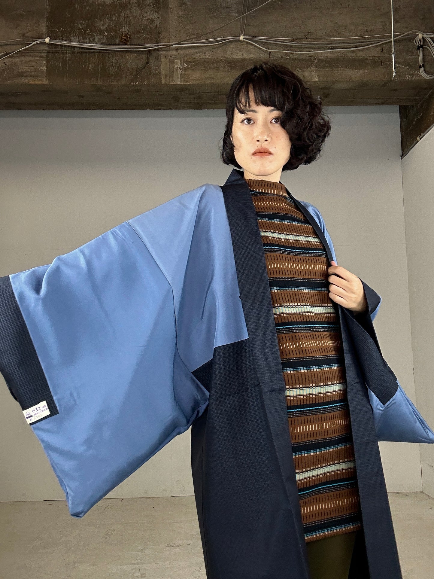 KAWAII HAORI oversized  " Tsumugi haori blue 001 dragon"