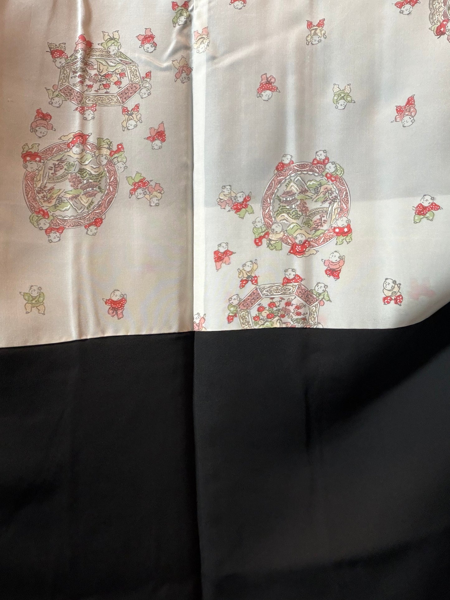 VINTAGE BLACK HAORI  "aka, ougi, BLK199"