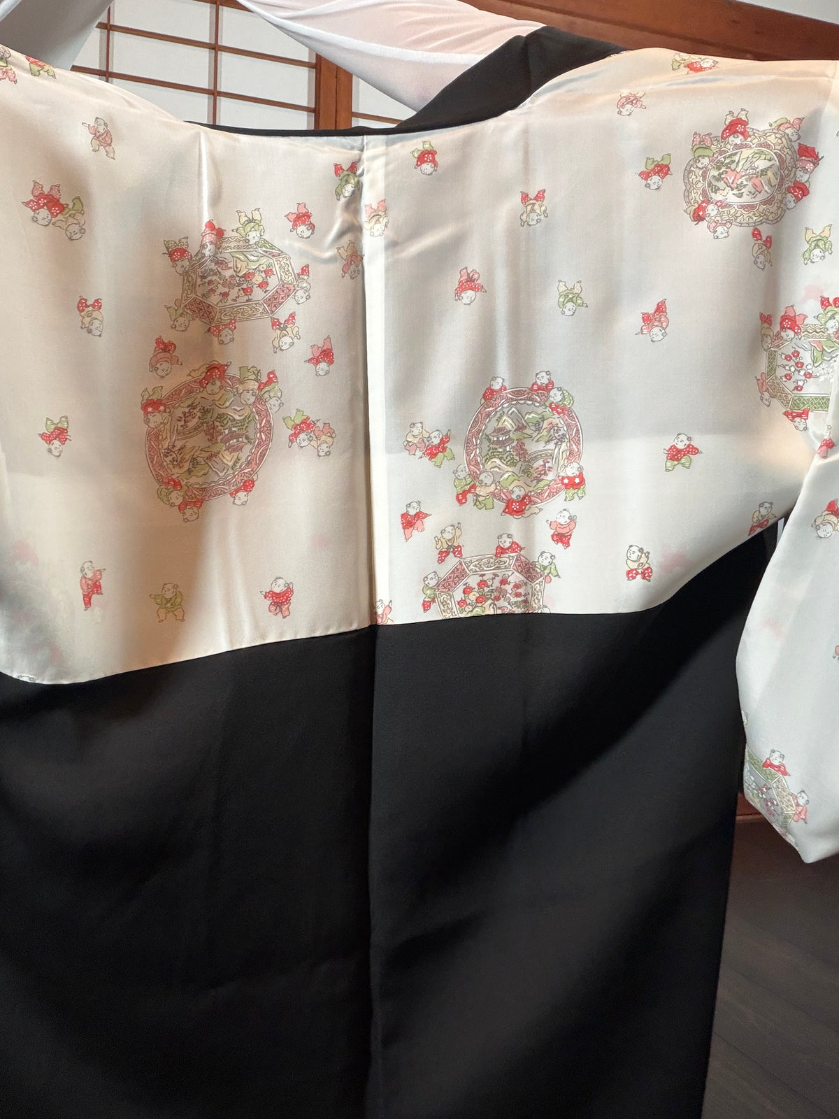 VINTAGE BLACK HAORI  "aka, ougi, BLK199"