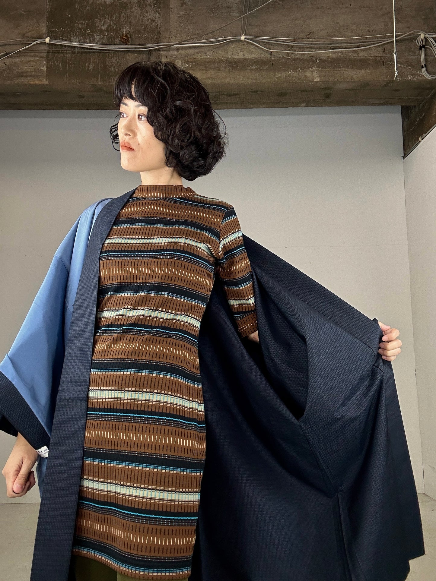 KAWAII HAORI oversized  " Tsumugi haori blue 001 dragon"