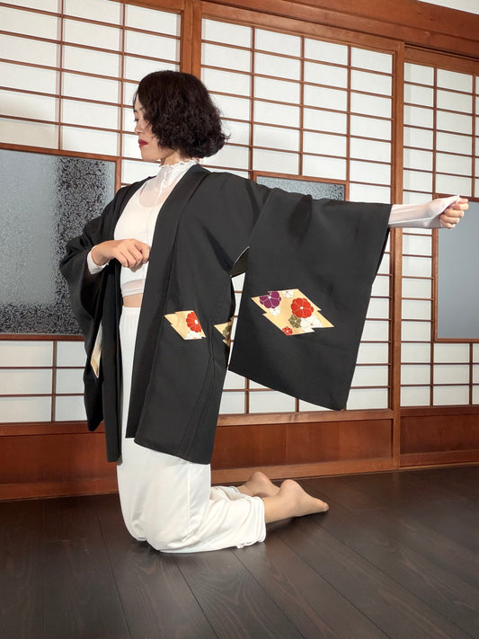 VINTAGE BLACK HAORI  "hisi, hana, BLK202"