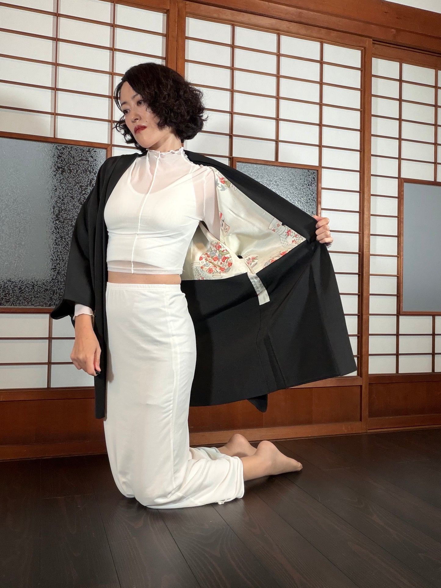 VINTAGE BLACK HAORI  "hisi, hana, BLK202"