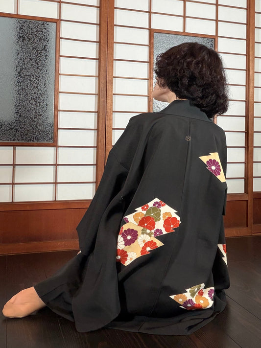 VINTAGE BLACK HAORI  "hisi, hana, BLK202"