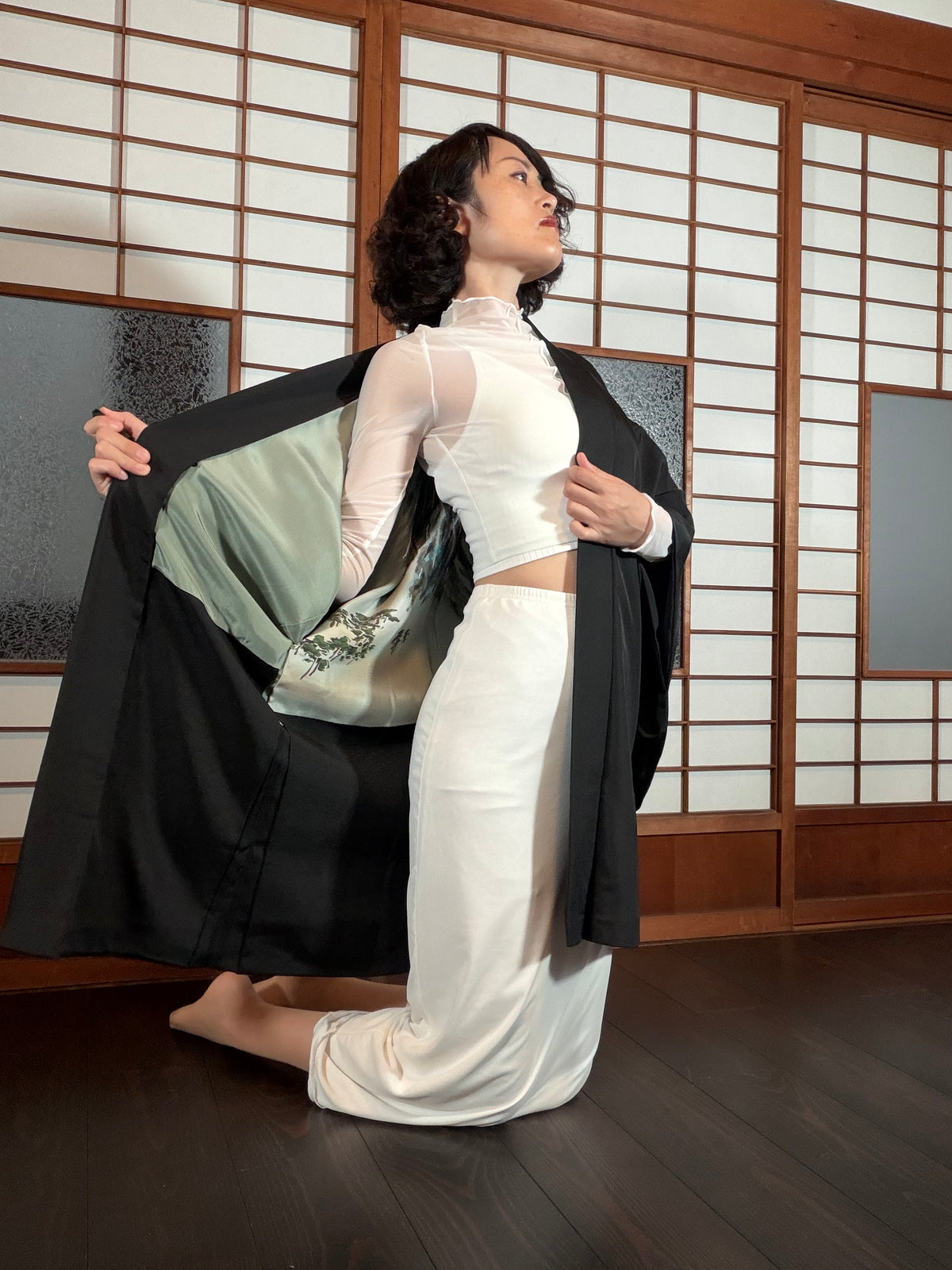 VINTAGE KUROMONTSUKI HAORI "fuji, KUR127"
