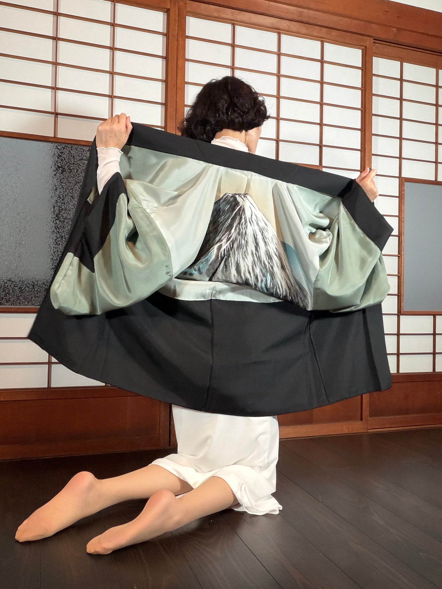 VINTAGE KUROMONTSUKI HAORI "fuji, KUR127"